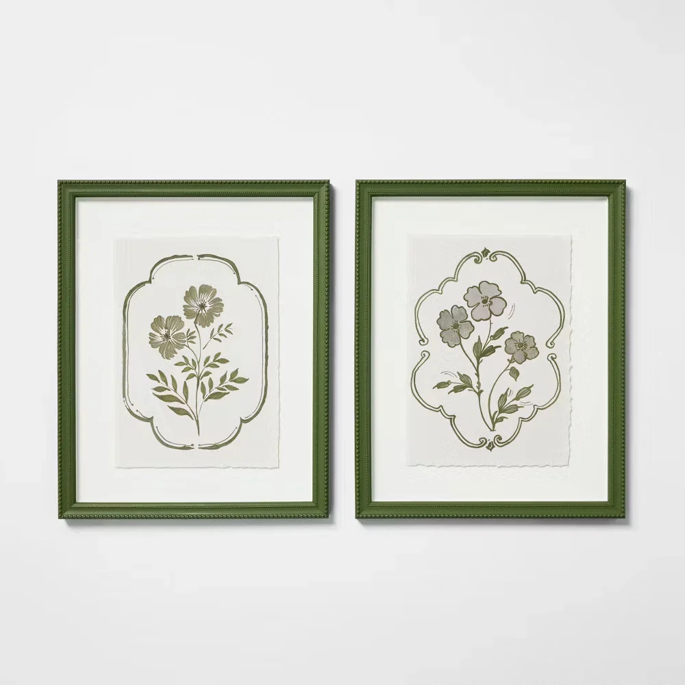 (Set of 2) 16"x20" Green Floral Print Framed Arts SHOWROOM ITEM