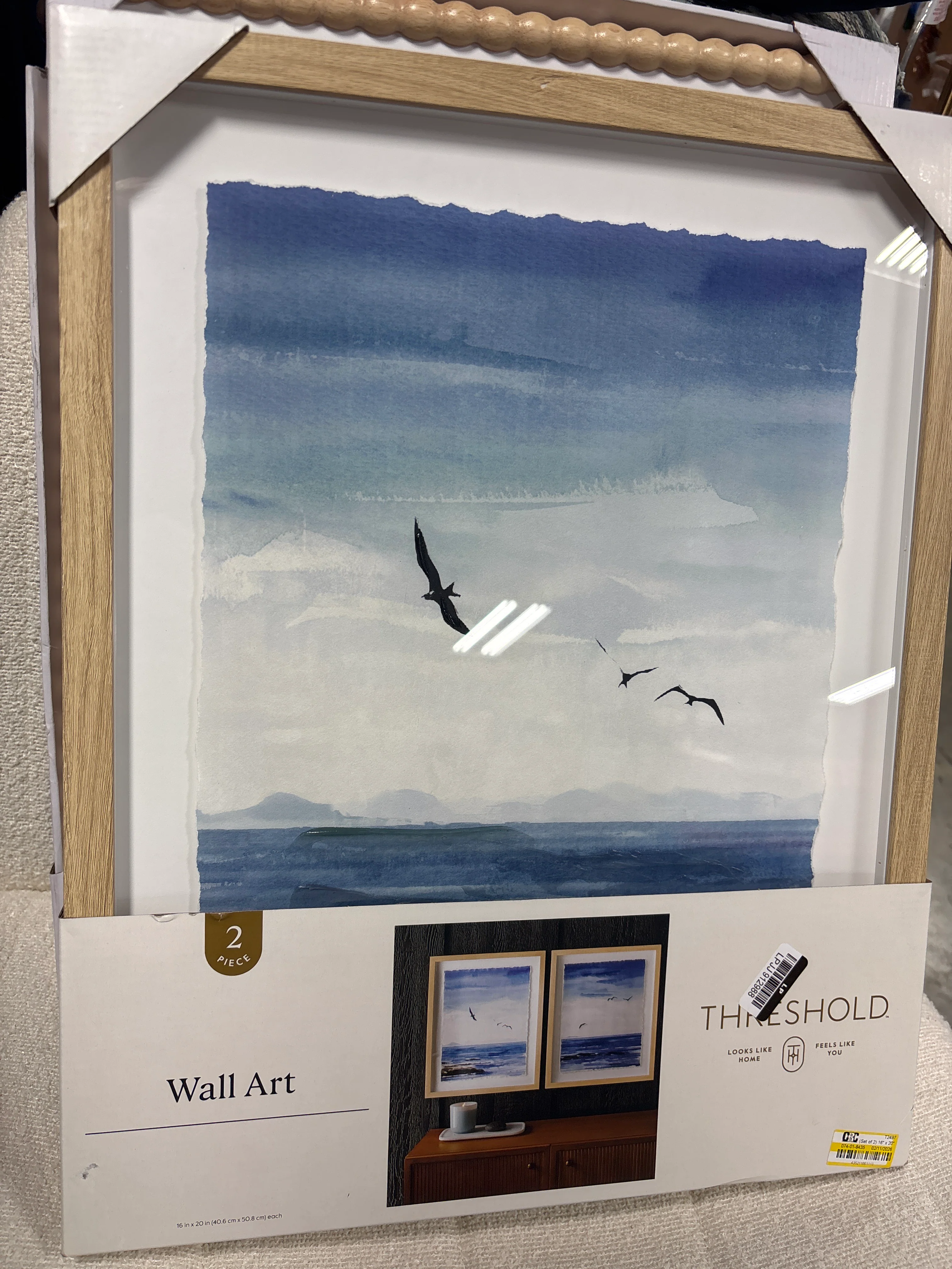 (Set of 2) 16"x20" Seascape Framed Art Natural Wood SHOWROOM ITEM - Image 2