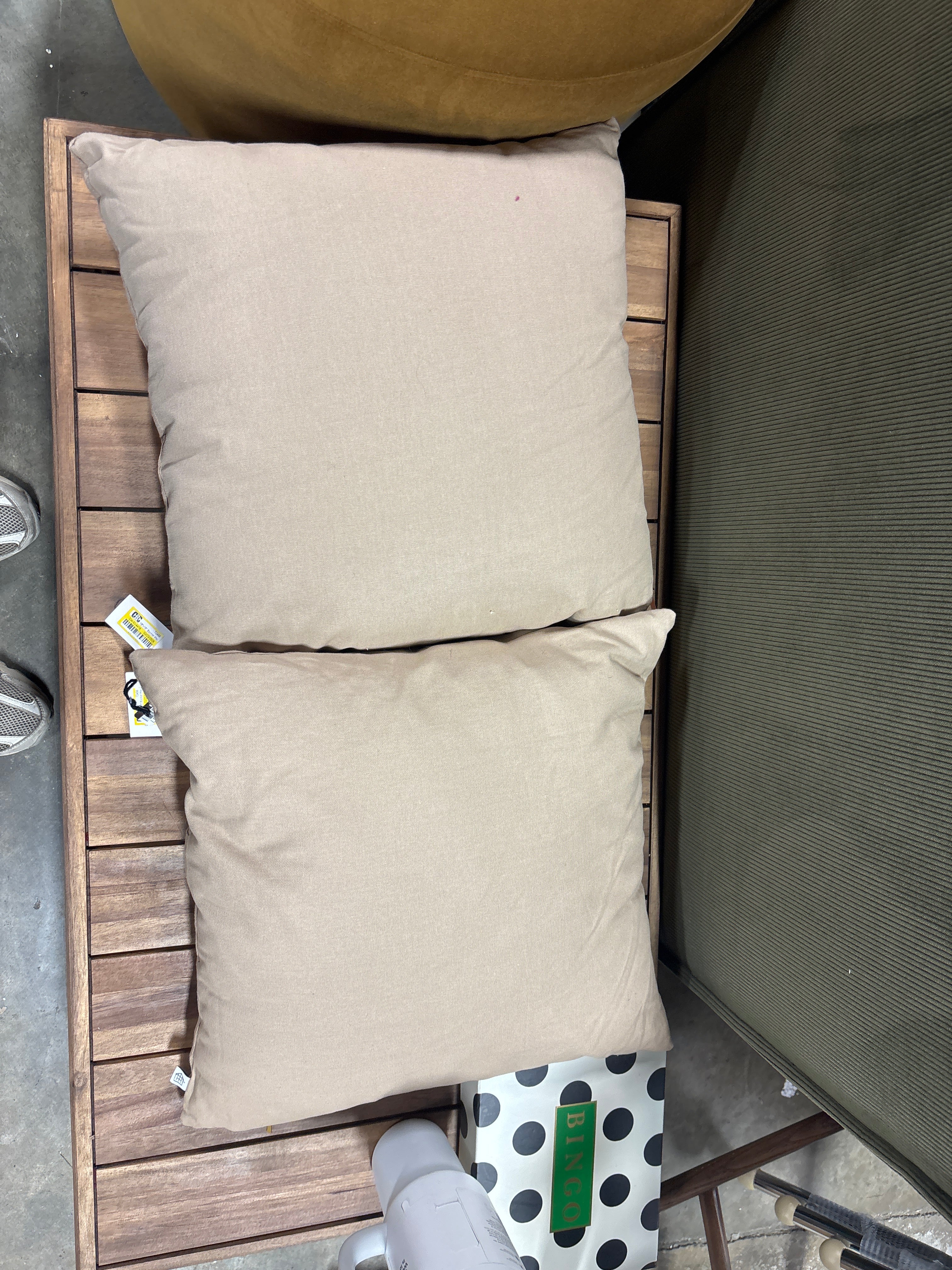 (Set of 2) 18"x18" Basket Weave Square Throw Pillow Tan SHOWROOM ITEM - Image 3