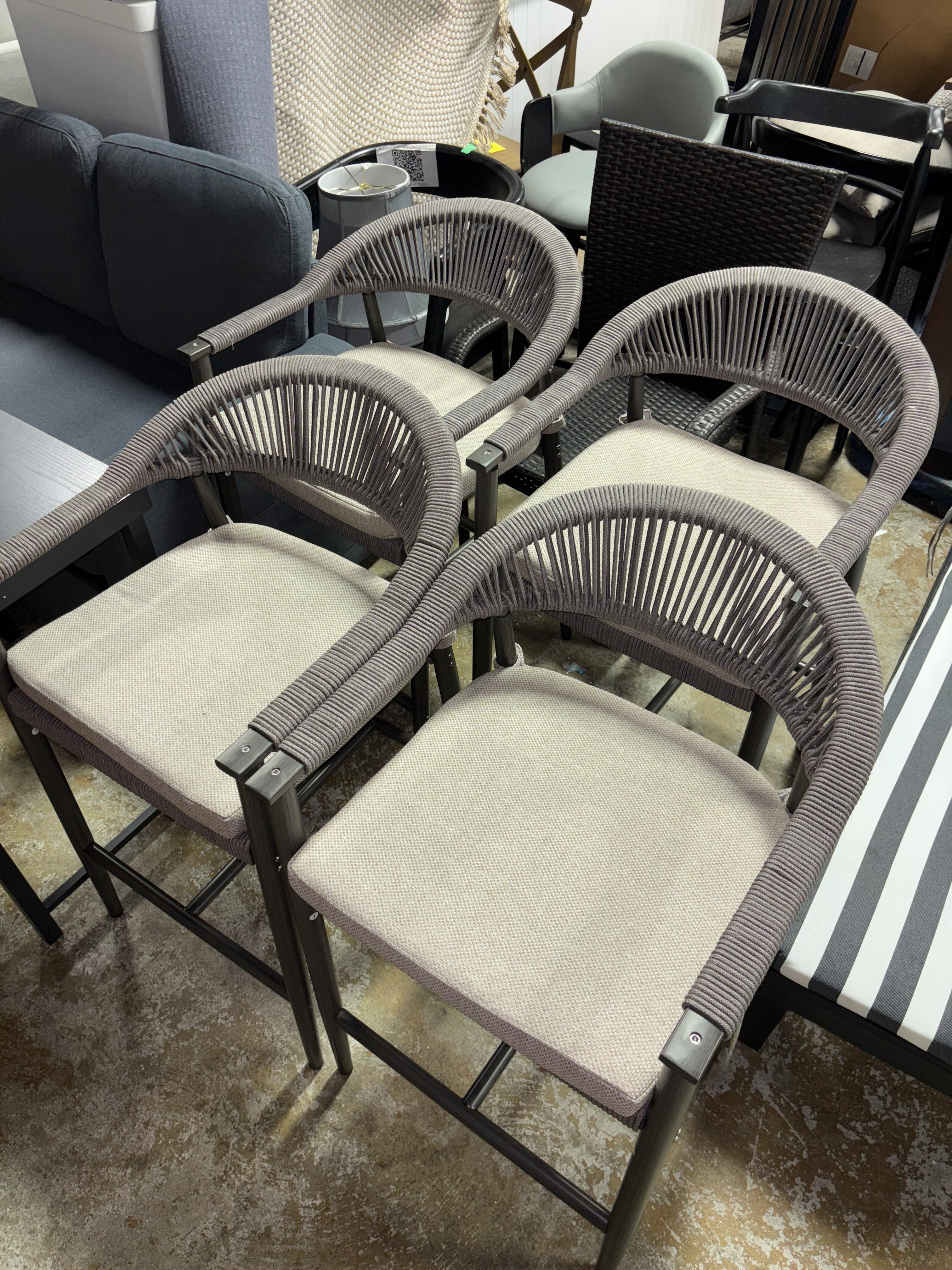 (Set of 4) 24.8'' Olefin Outdoor Rope Woven Bar Chairs with Footrest SHOWROOM ITEM - Image 2