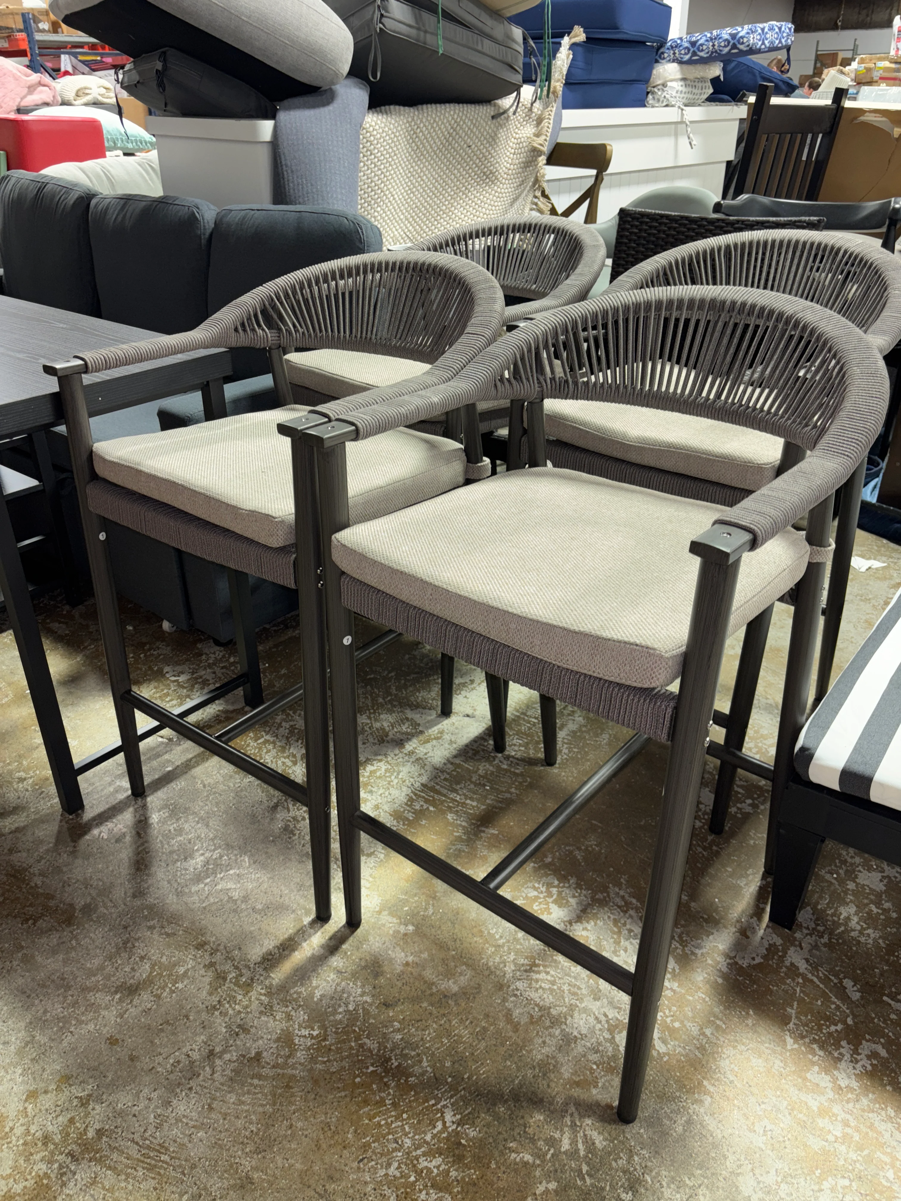 (Set of 4) 24.8'' Olefin Outdoor Rope Woven Bar Chairs with Footrest SHOWROOM ITEM - Image 3