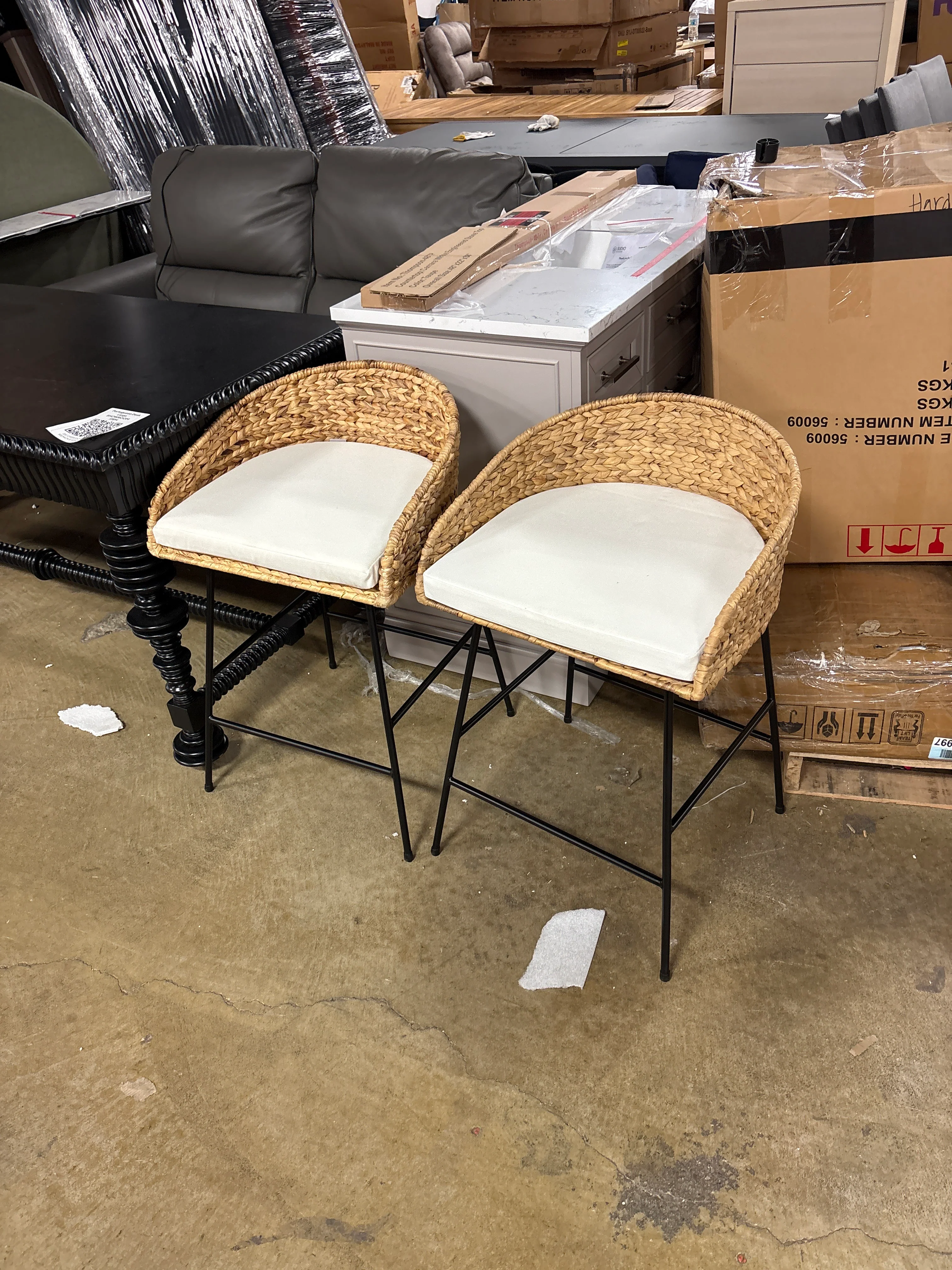 (Set of 2) 24" Landis Wicker Backed Counter Height Barstool with Cushion and Footrest White/Black- Threshold™ SHOWROOM ITEM - Image 2
