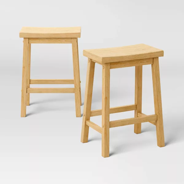 Set of 2 Solid Wood Backless Saddle Counter Height Barstools