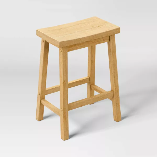 Set of 2 Solid Wood Backless Saddle Counter Height Barstools - Image 5