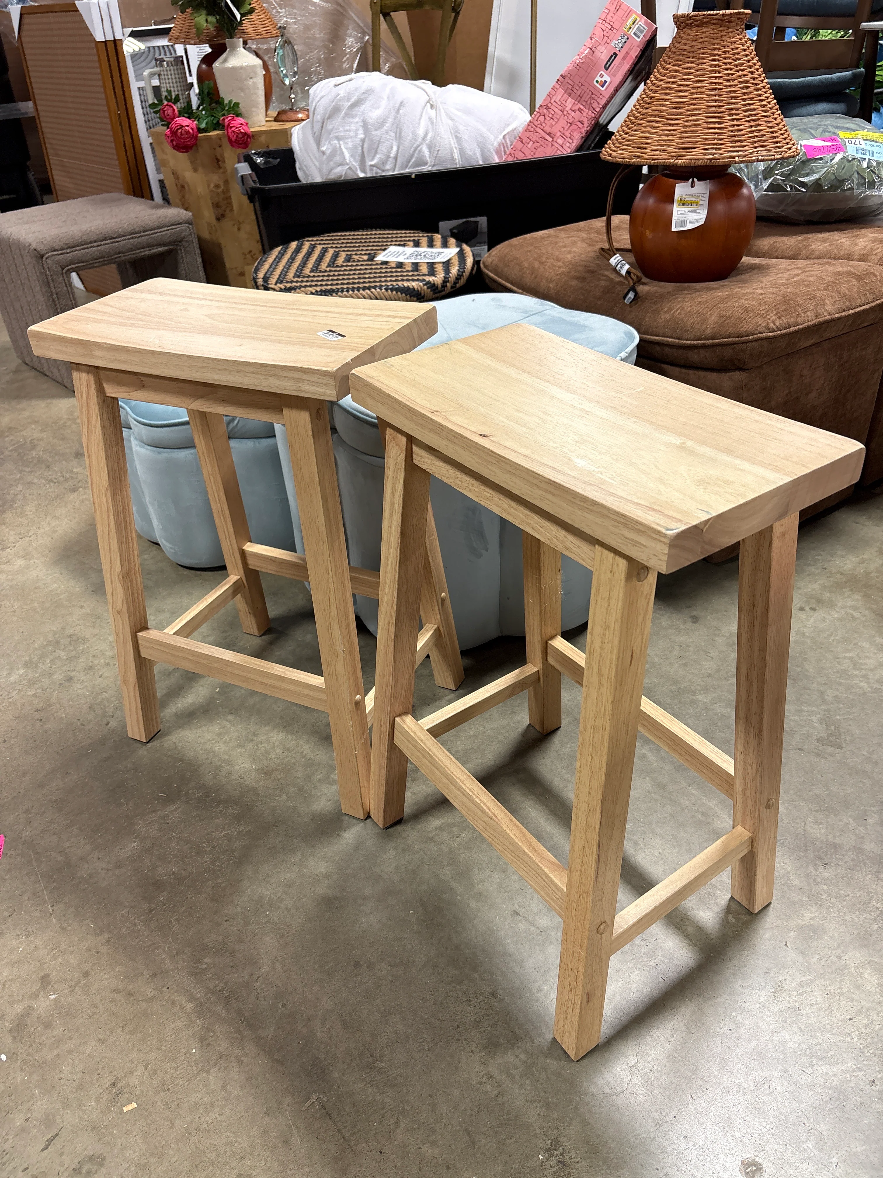 Set of 2 24" Solid Wood Backless Saddle Counter Height Barstools Natural - Room Essentials™ SHOWROOM ITEM - Image 2