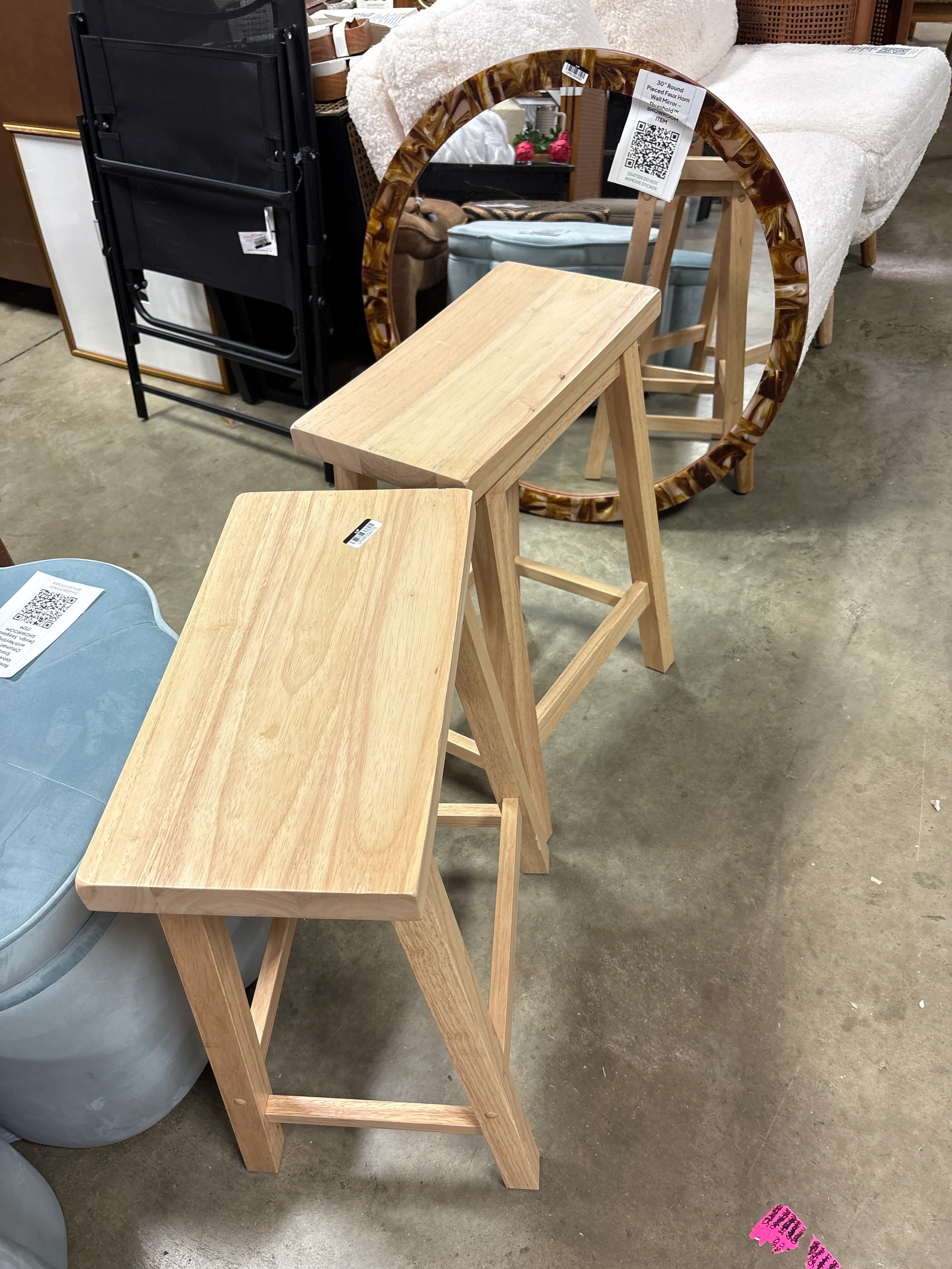 Set of 2 24" Solid Wood Backless Saddle Counter Height Barstools Natural - Room Essentials™ SHOWROOM ITEM - Image 3