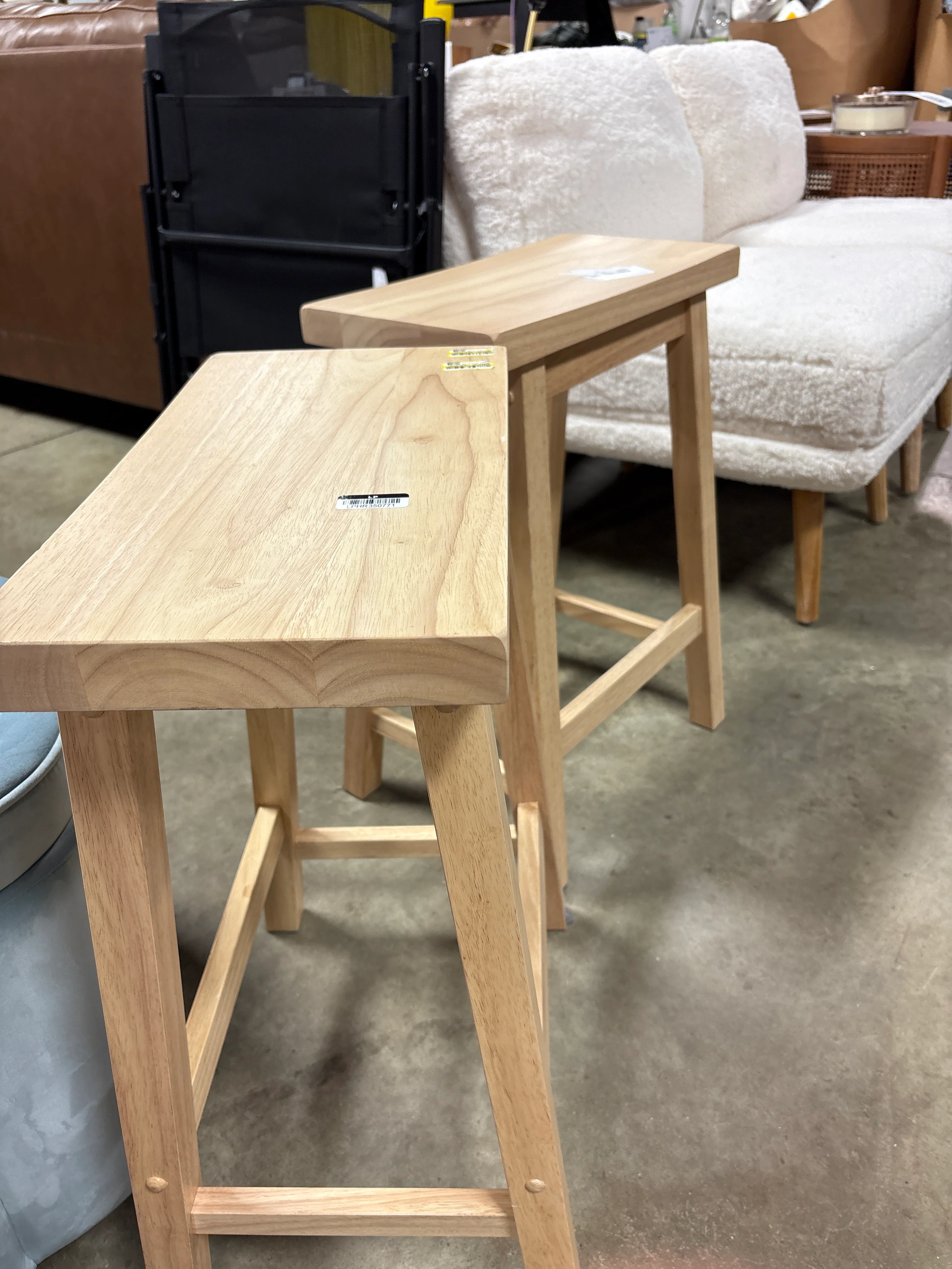 Set of 2 24" Solid Wood Backless Saddle Counter Height Barstools Natural - Room Essentials™ SHOWROOM ITEM - Image 3