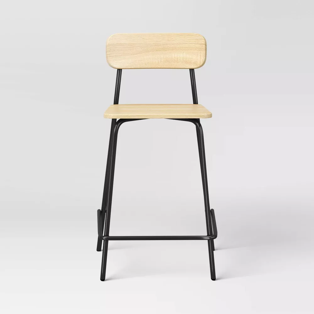Set of 2 Wood with Metal Base Counter Stool Natural - Image 3