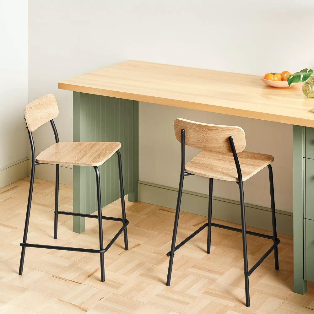 Set of 2 Wood with Metal Base Counter Stool Natural - Image 4