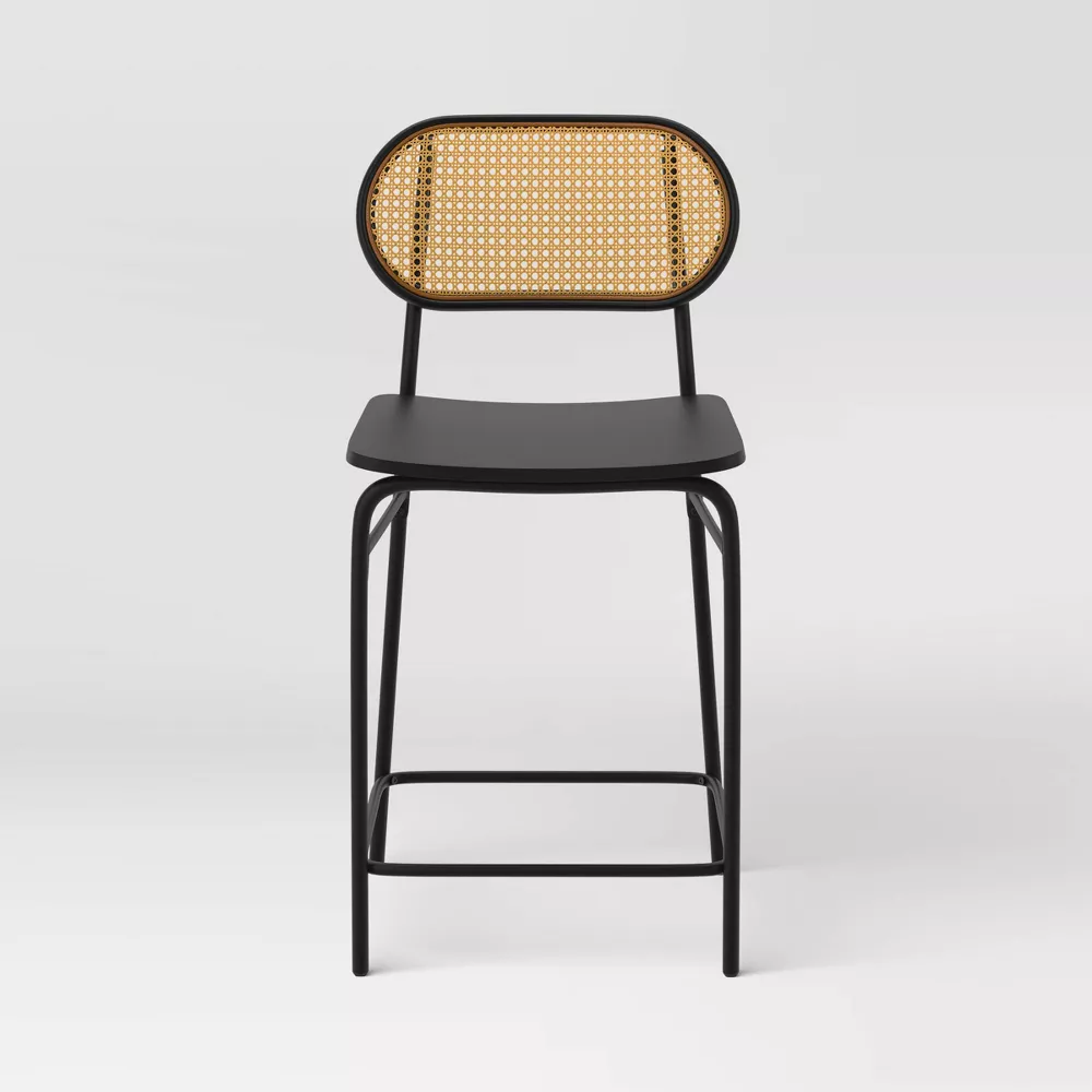 Set of 2 Woven Back Metal Counter Height Barstool Black - Image 3
