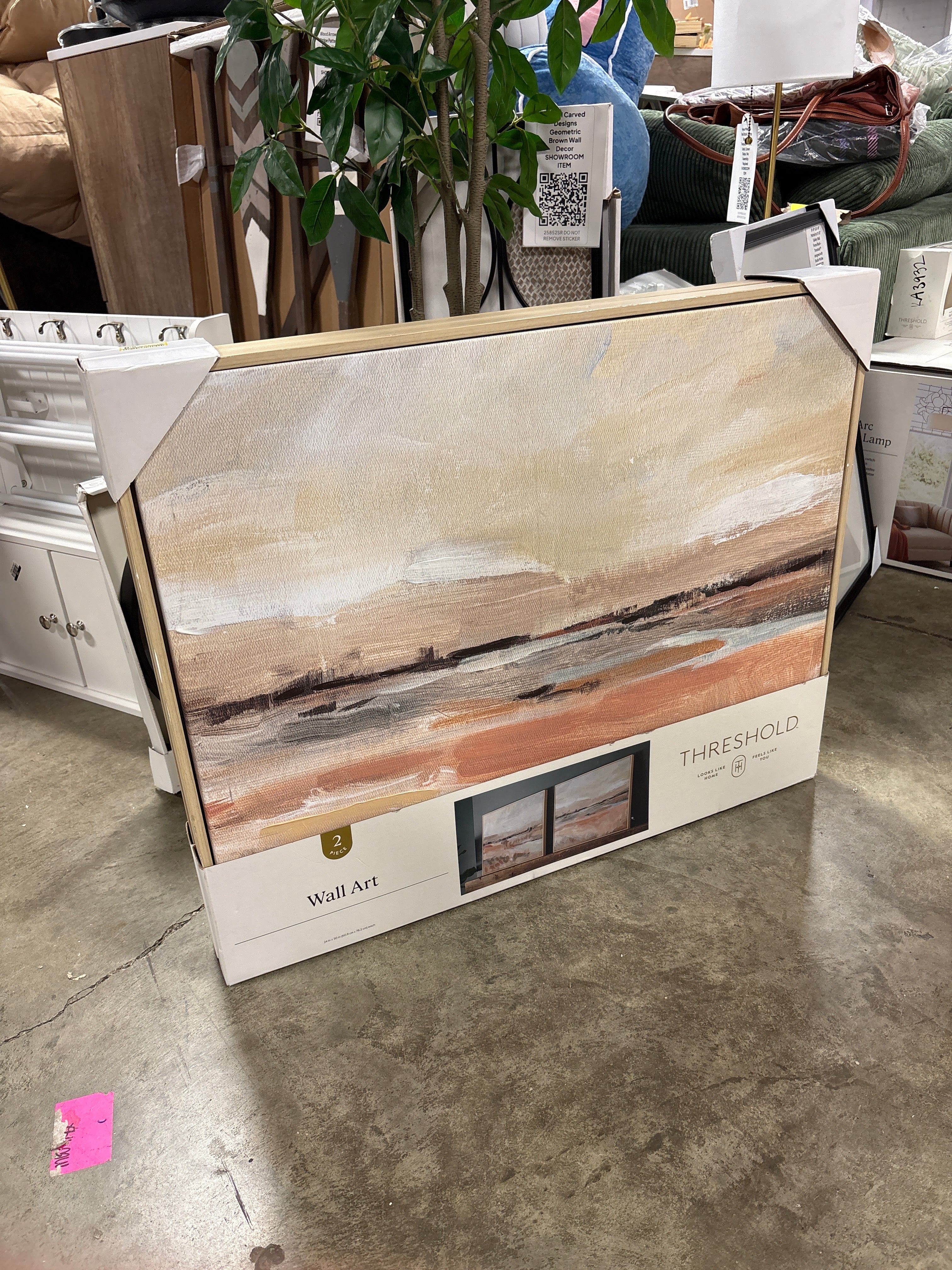 (Set of 2) 24" x 30" Faded Landscape Framed Wall Canvases Natural - Threshold™: Polystyrene Frame, Blockprint Art SHOWROOM ITEM - Image 2