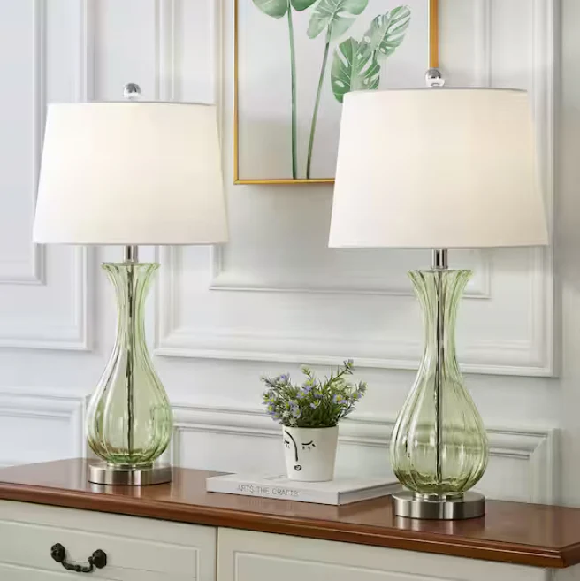 (Set of 2) 25.5" Green/Nickel Coastal Glass Table Lamps SHOWROOM ITEM