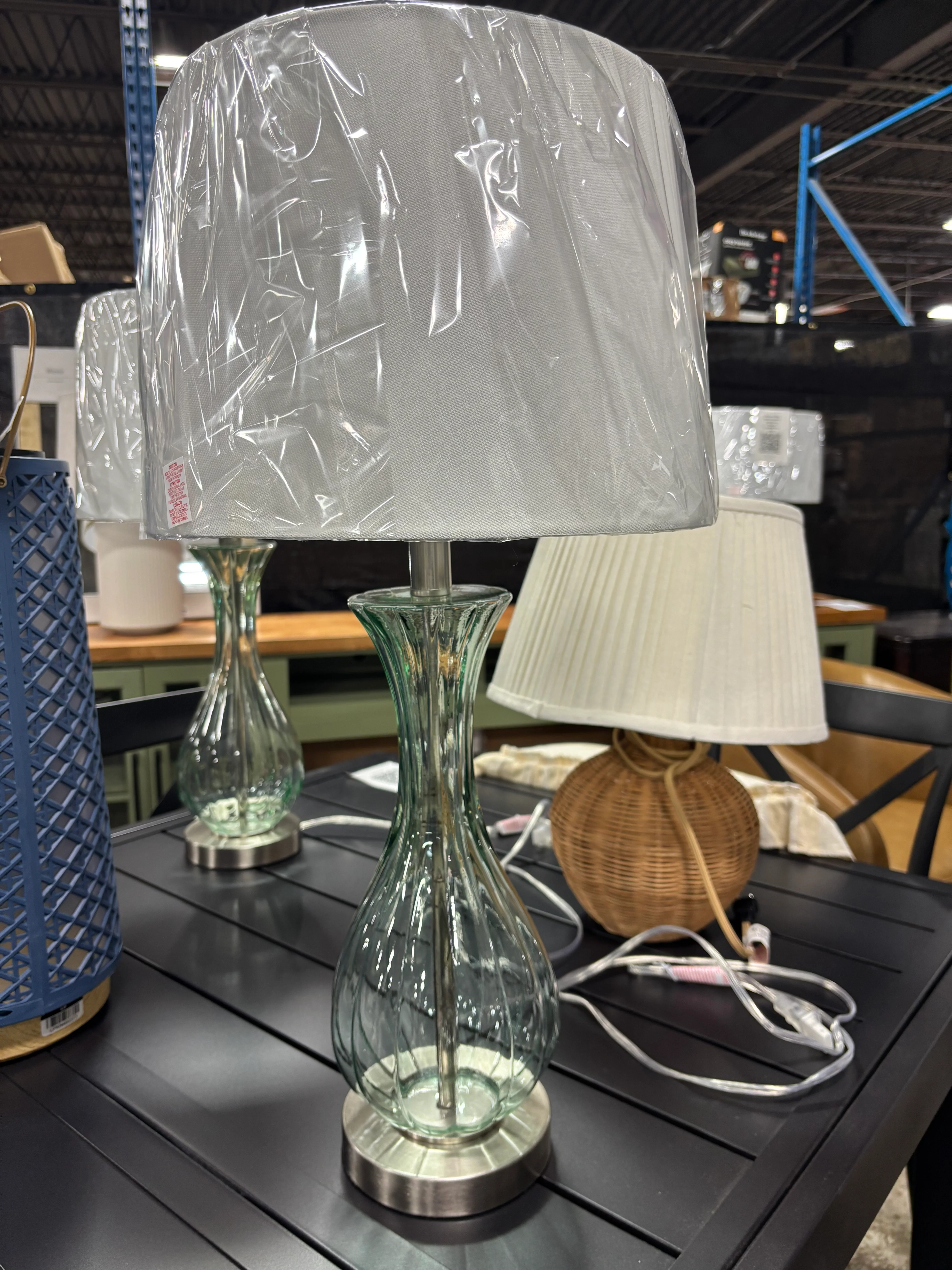 (Set of 2) 25.5" Green/Nickel Coastal Glass Table Lamps SHOWROOM ITEM - Image 4