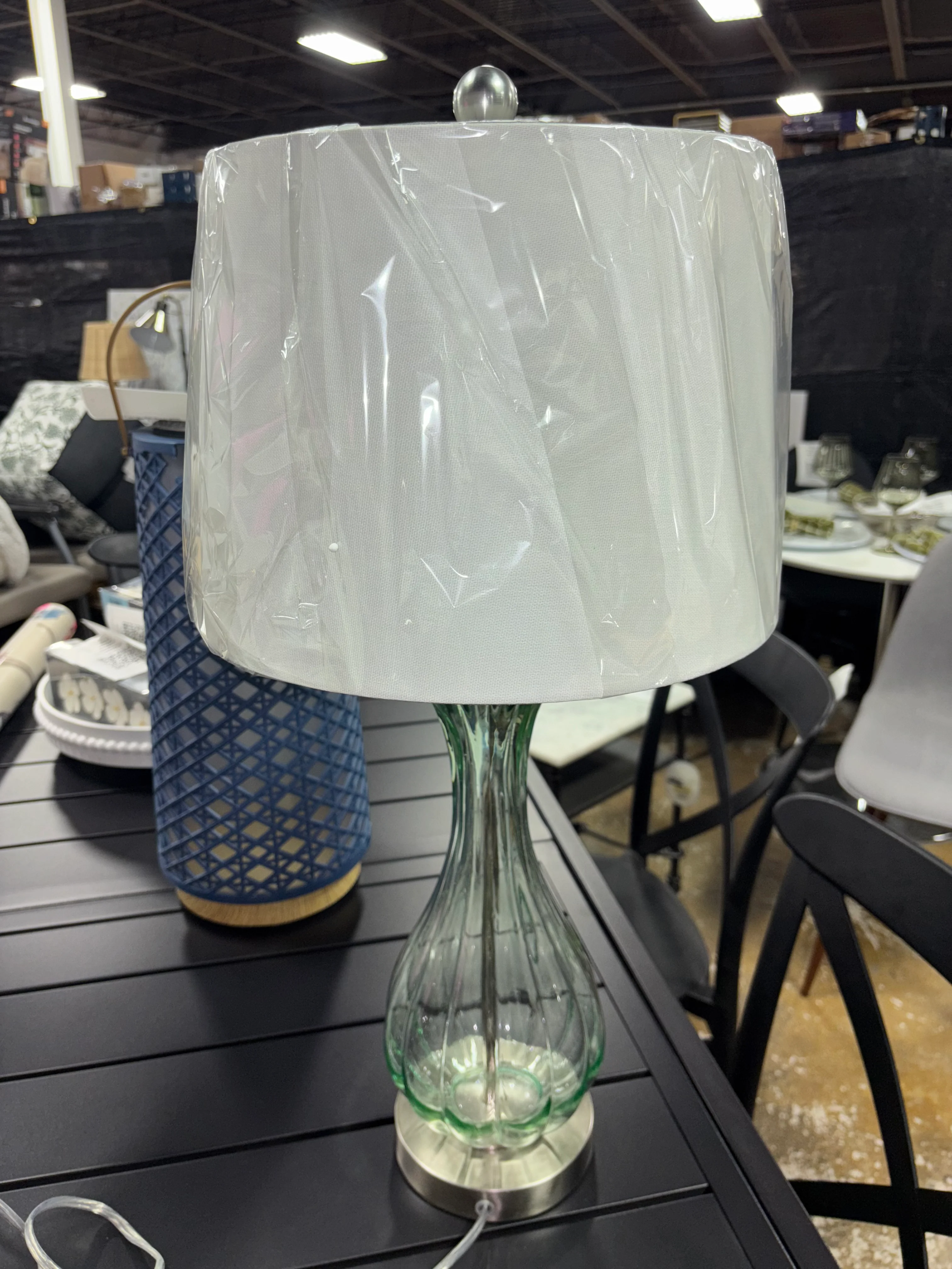 (Set of 2) 25.5" Green/Nickel Coastal Glass Table Lamps SHOWROOM ITEM - Image 5
