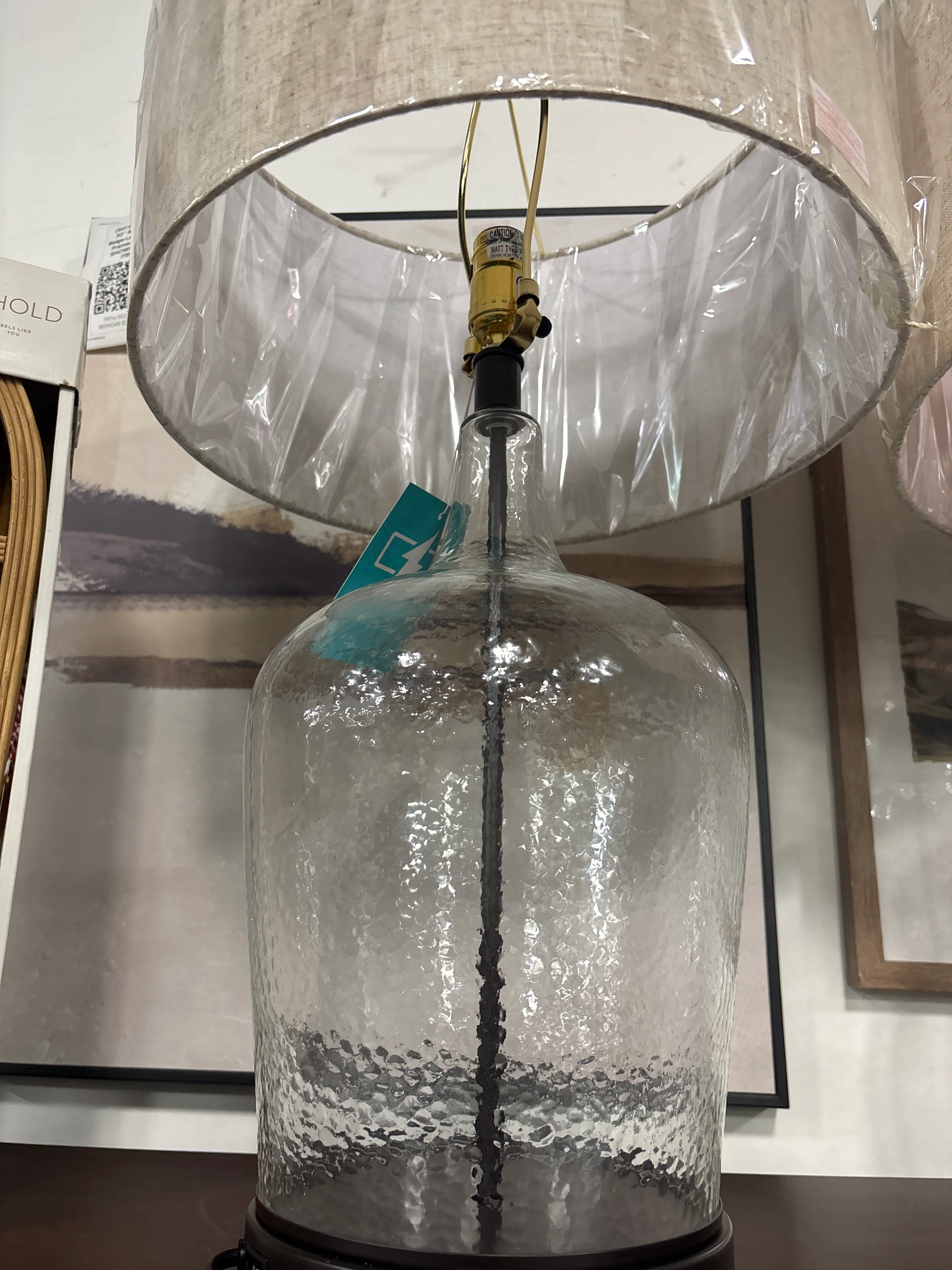 (Set of 2) 28" Contemporary Dimpled Glass with Natural Linen Shade Lamps SHOWROOM ITEM - Image 3