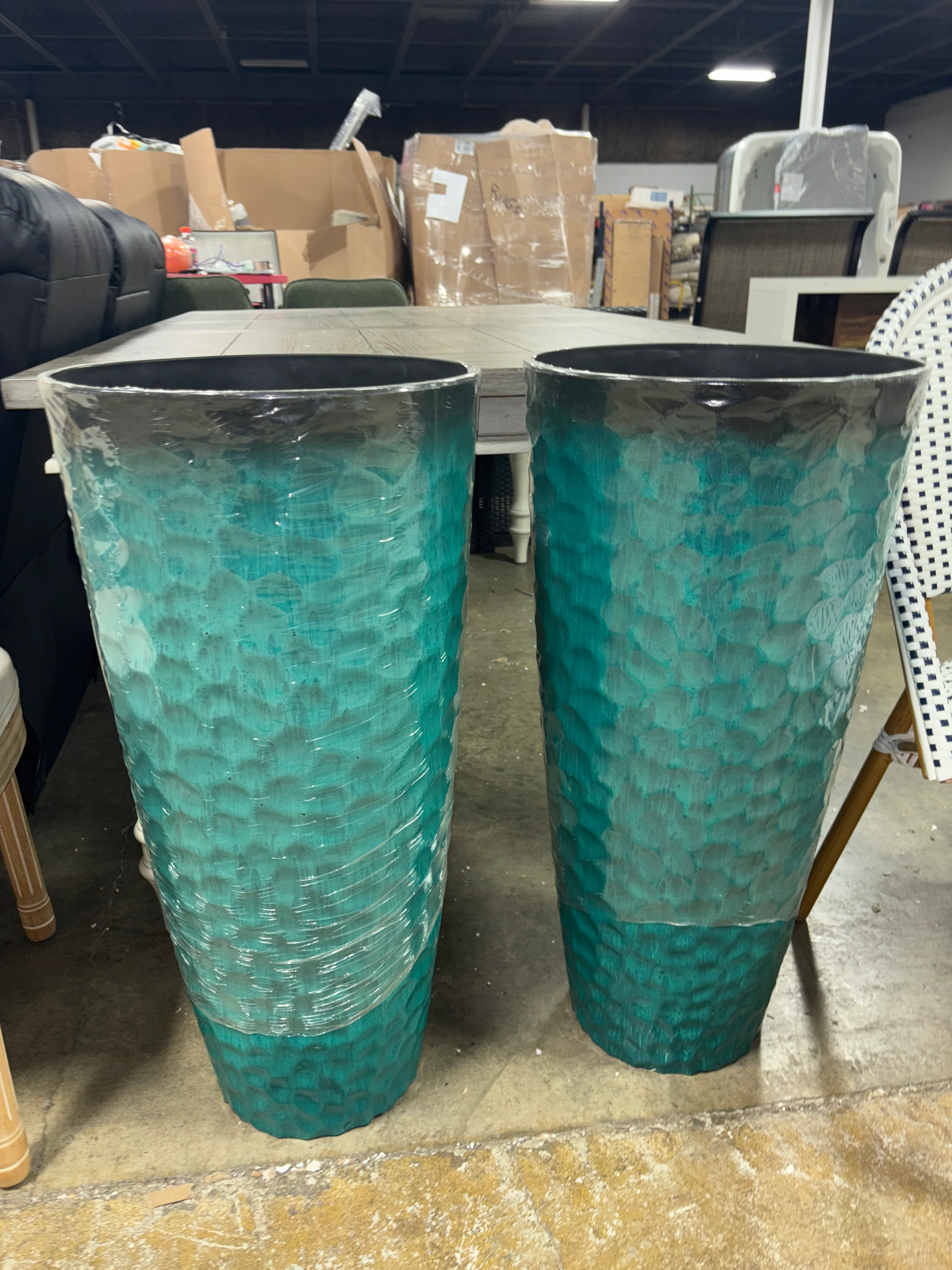 (Set of 2) 31" Oversized Honeycomb Textured Turquoise Tall Plastic SHOWROOM ITEM - Image 2
