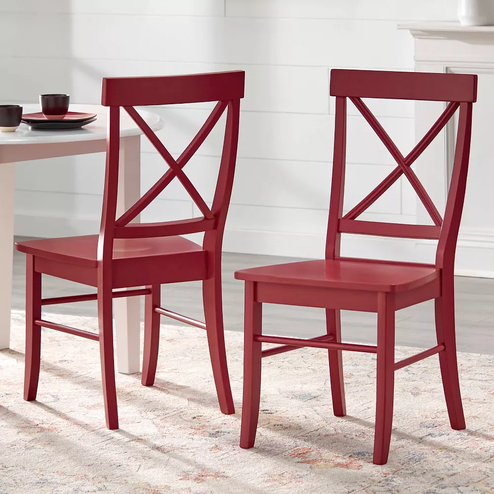 Set of 2 Albury Farmhouse Cross Back Solid Wood Dining Chairs Red - Image 2