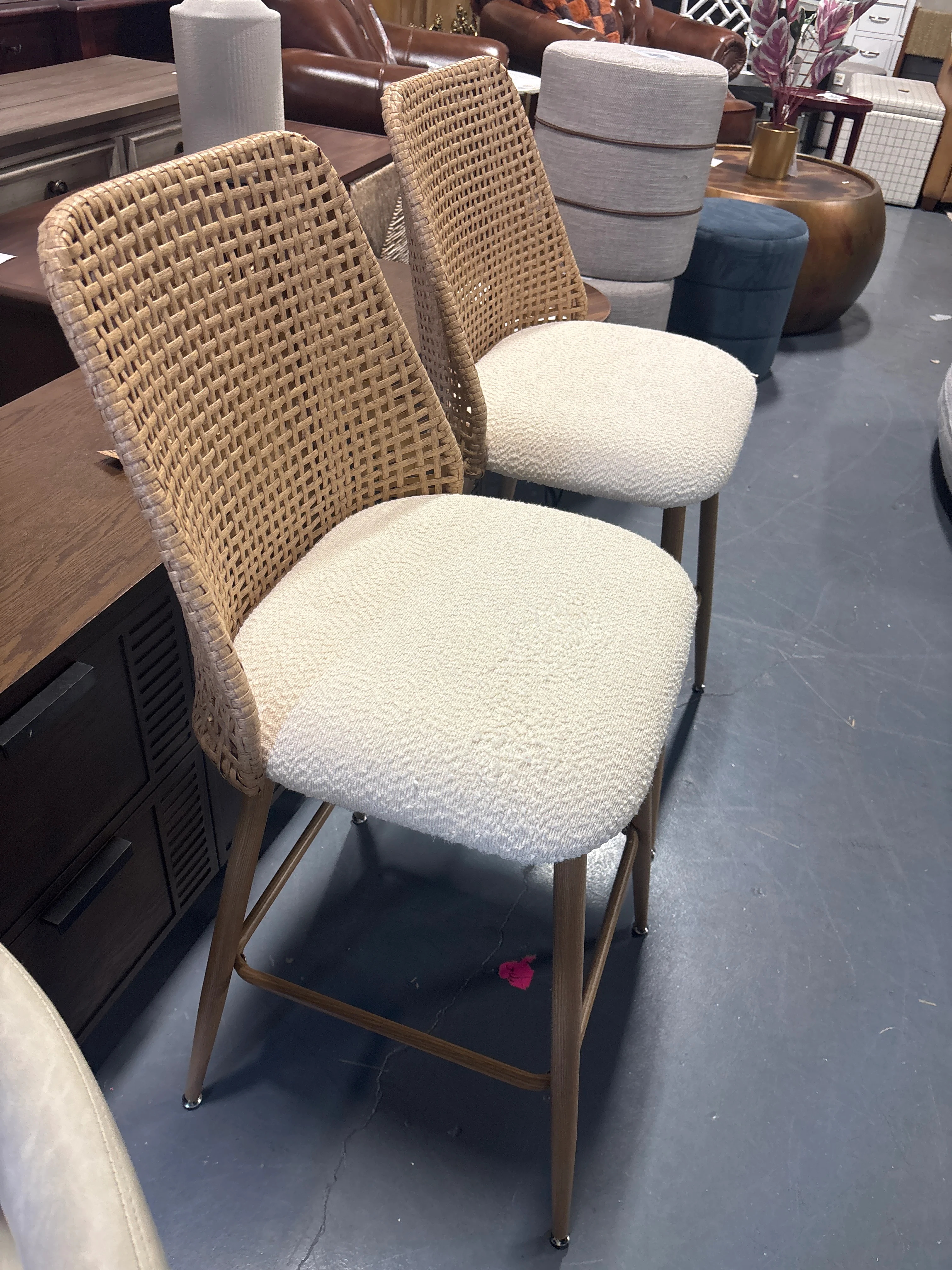 (Set of 2) Aliette 27" Upholstered Boucle Rattan Full Back Counter Stool SHOWROOM ITEM - Image 4