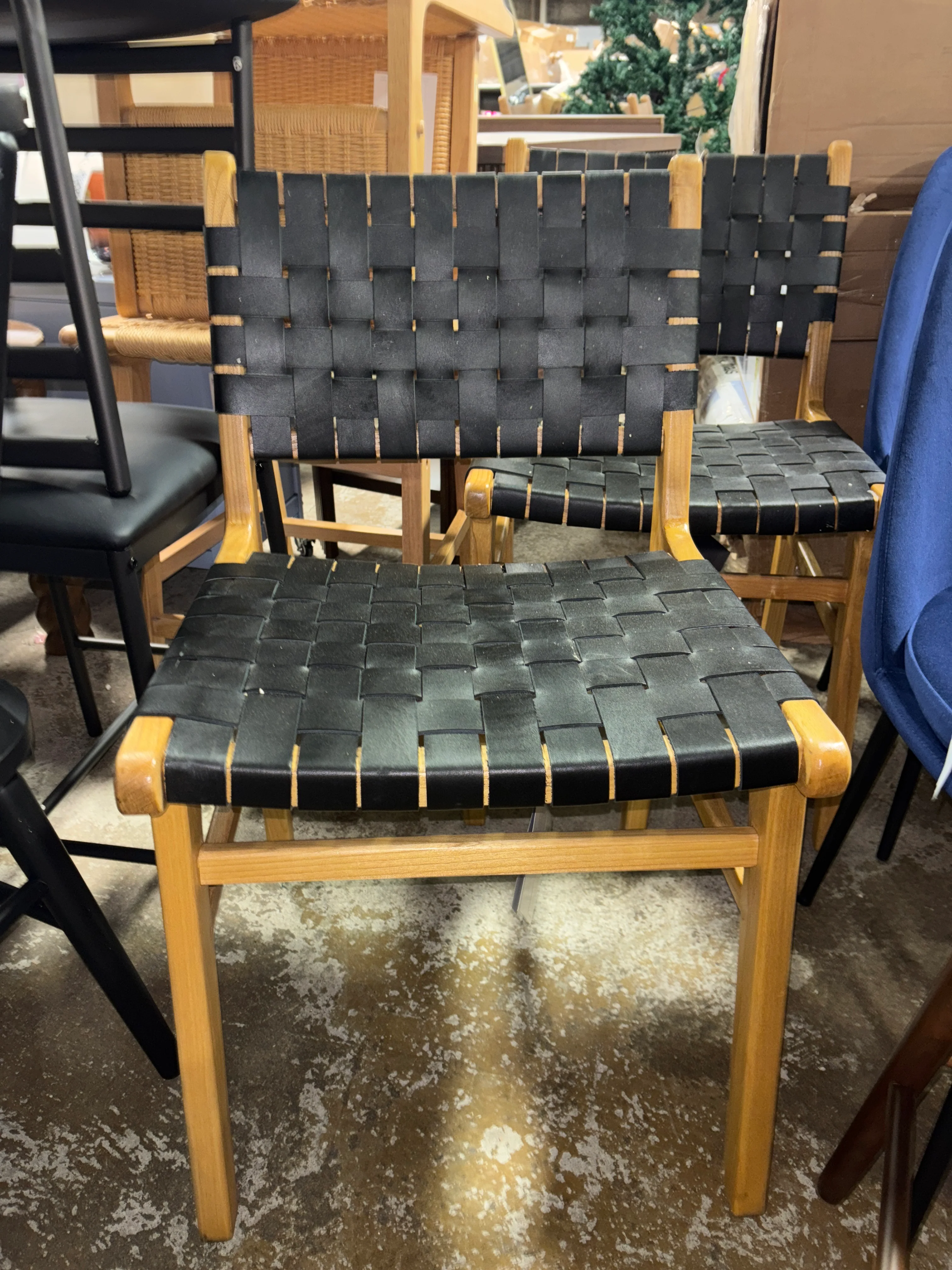 (Set of 2) Alston Woven Leather & Solid Wood Dining Chair SHOWROOM ITEM - Image 2