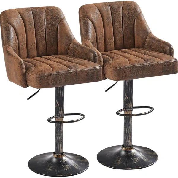 (Set of 2) Bar Stools Adjustable Swivel Faux Leather SHOWROOM ITEM