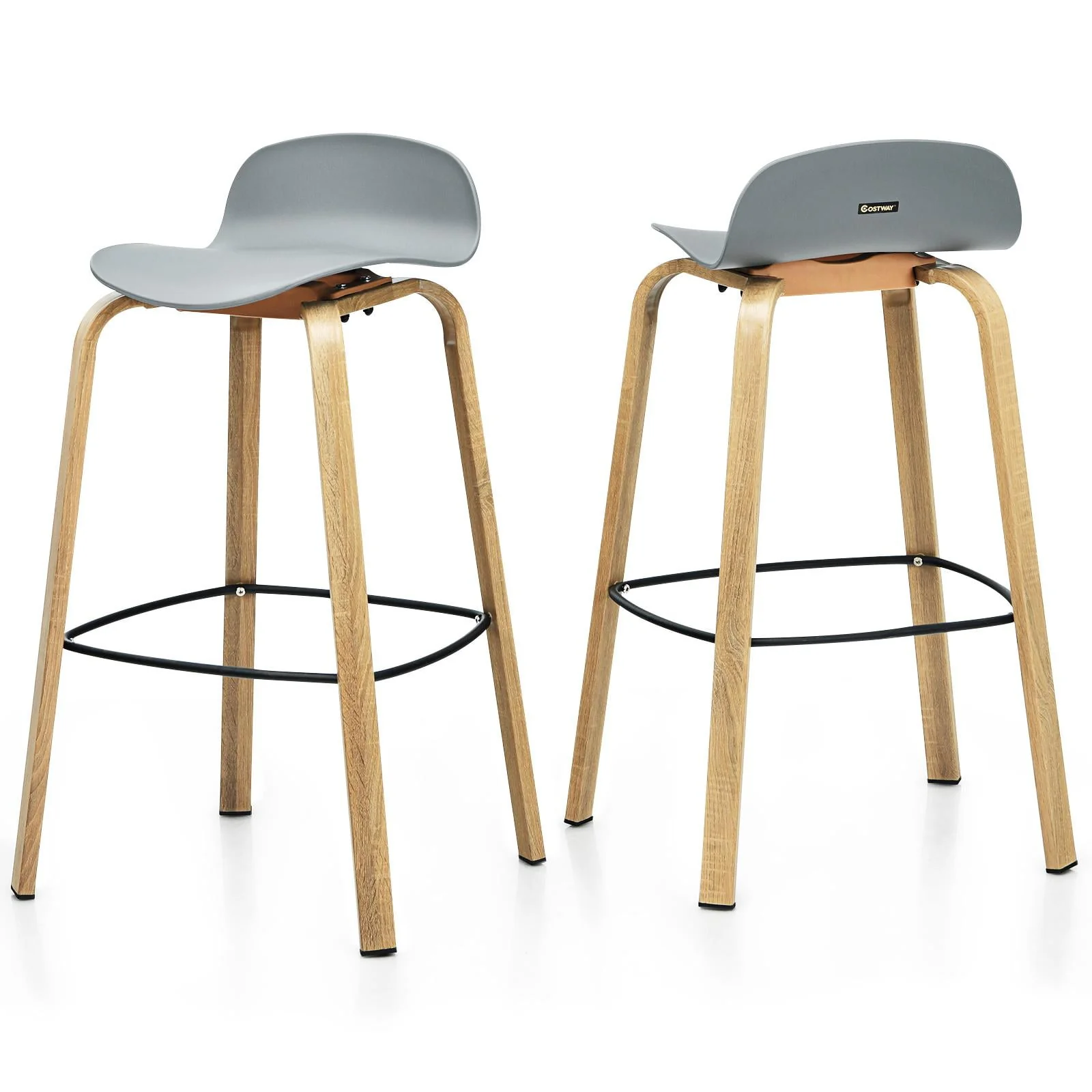 Set of 2 Barstools, 30”Modern Chairs w/Low Backrest Grey