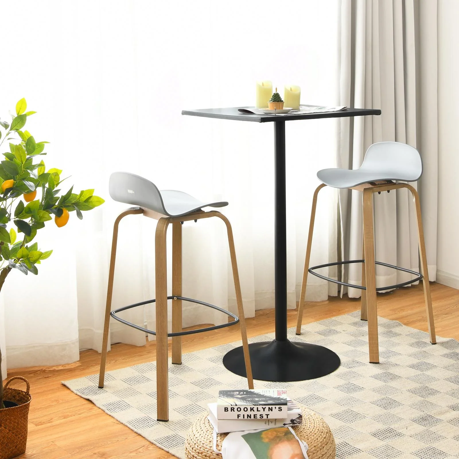 Set of 2 Barstools, 30”Modern Chairs w/Low Backrest Grey - Image 4