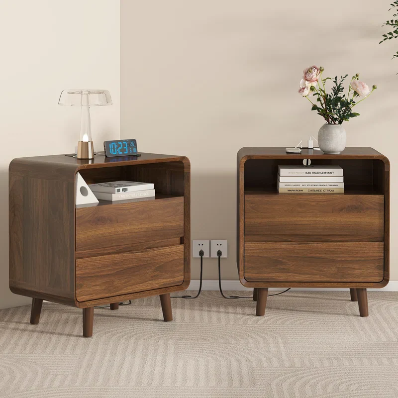 (Set of 2) Bed Side Table with Charging Station SHOWROOM ITEM