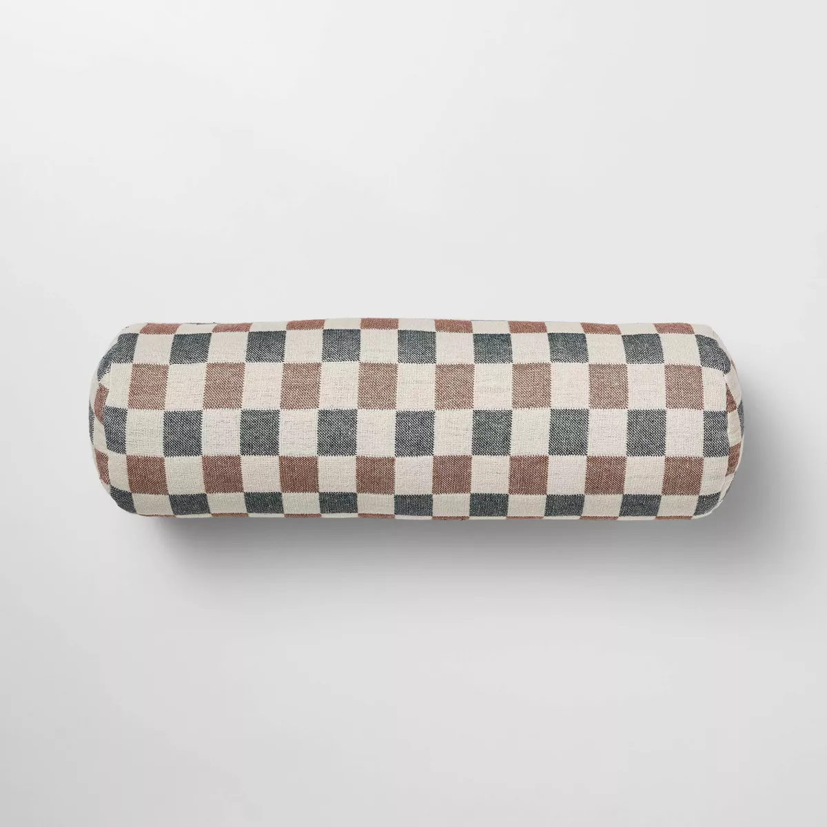 (Set of 2) Bolster Woven Check Pillow - Neutral/Navy/Burgundy SHOWROOM ITEM