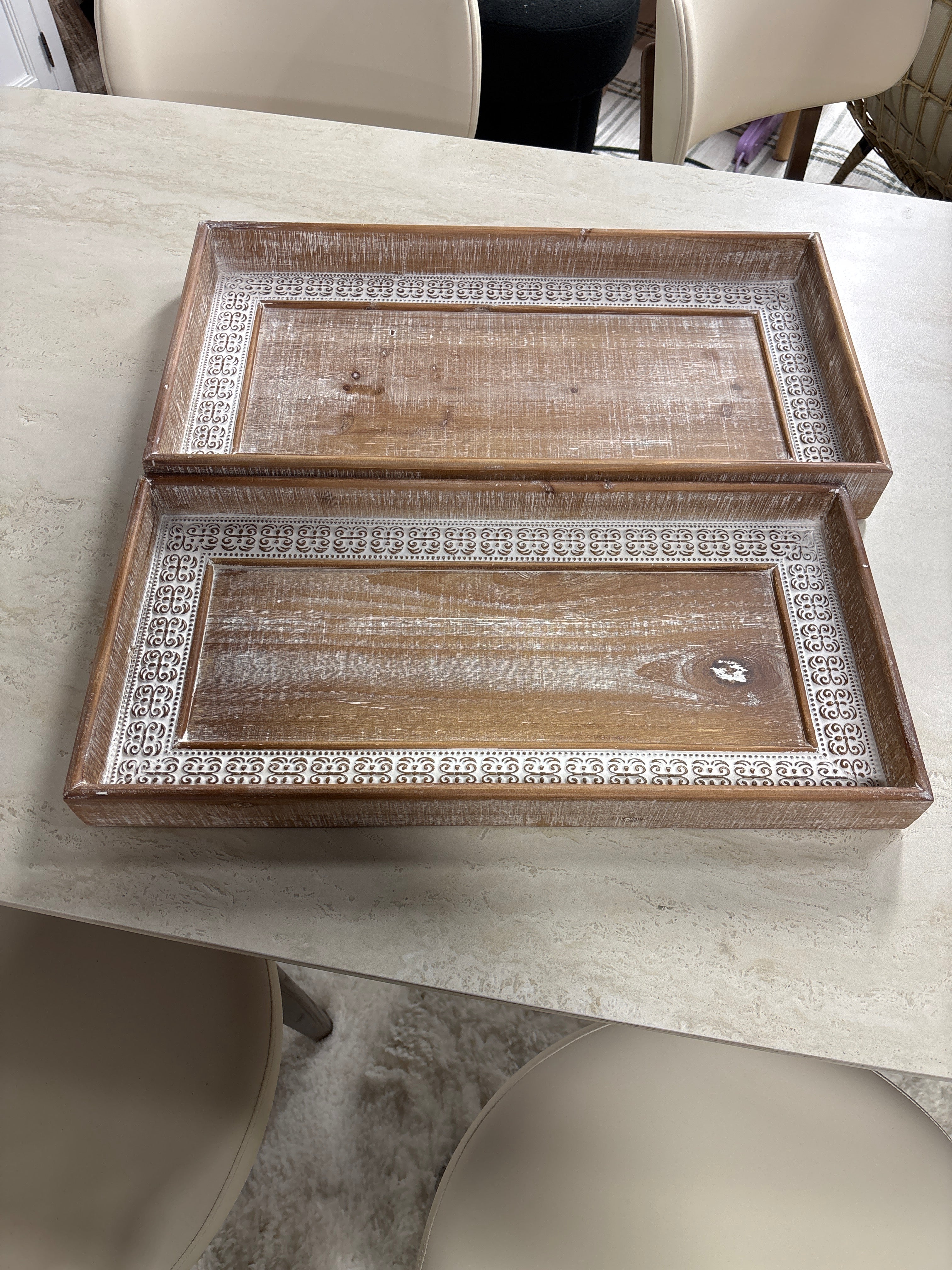 (Set of 2) Brown Wood Decorative Tray with White Wash SHOWROOM ITEM - Image 3