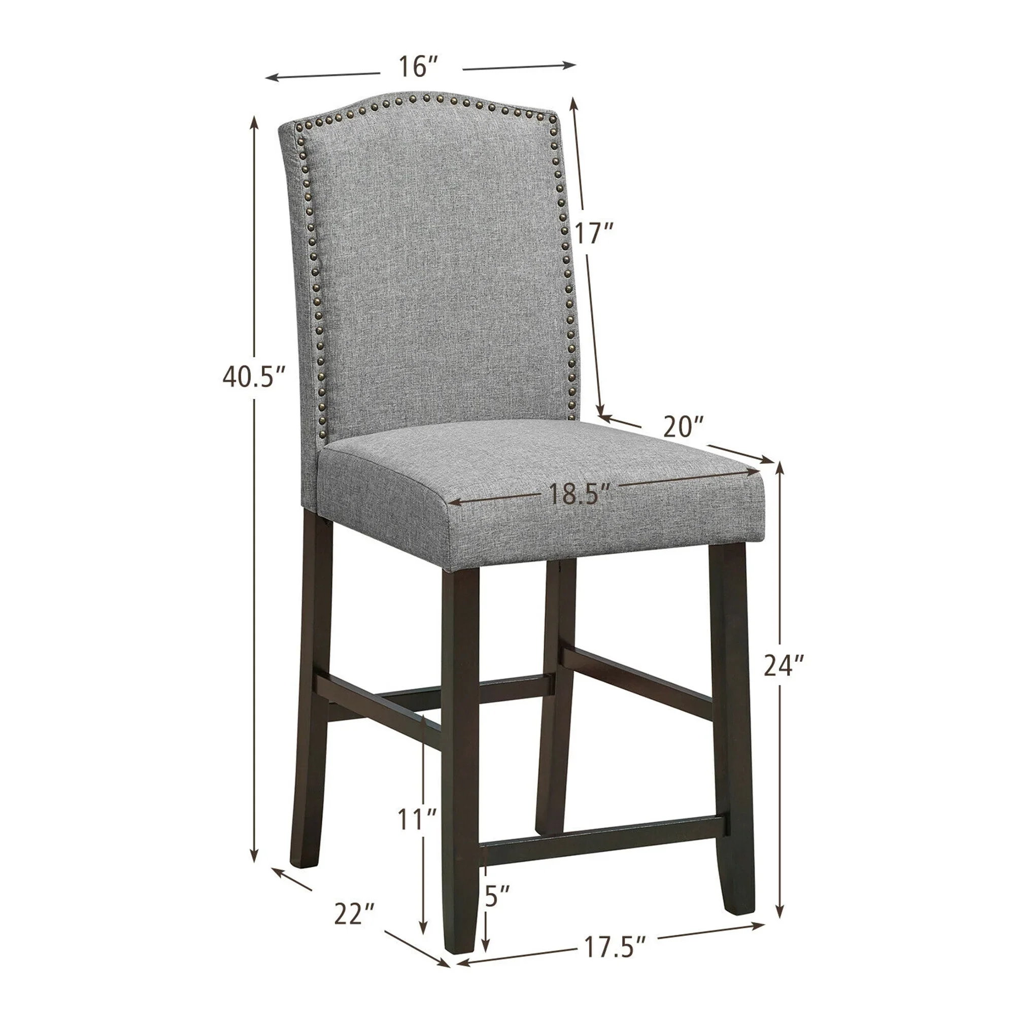 Set of 2 Fabric Barstools Nail Head Trim Counter Height Grey - Image 5