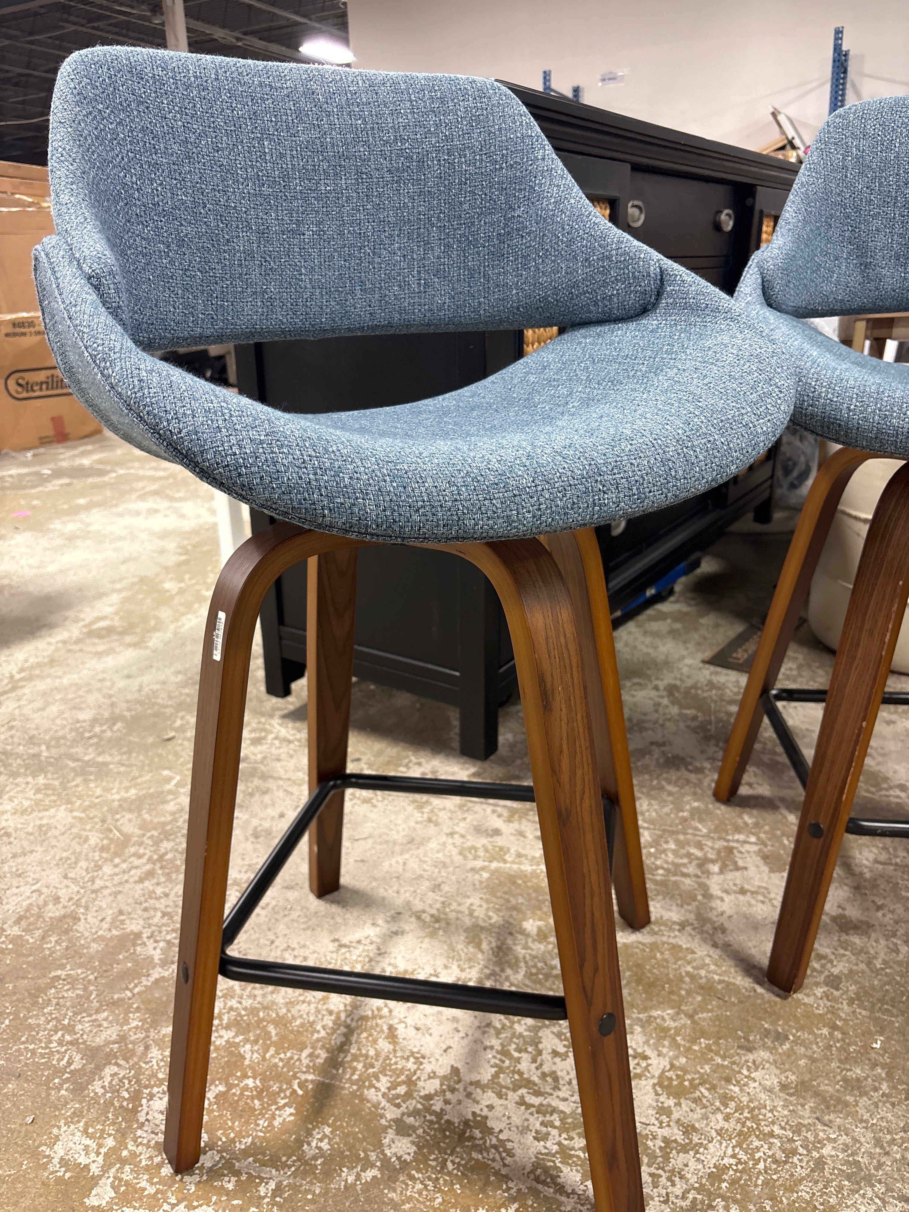 (Set of 2) Fabrico Mid-Century Modern Swivel 38" Barstools Blue SHOWROOM ITEM - Image 3