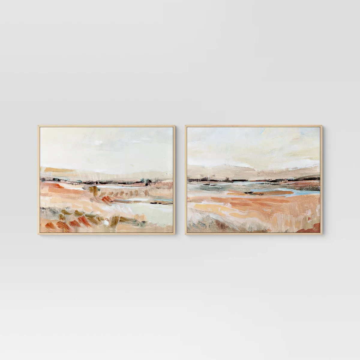 (Set of 2) Faded Landscape Framed Wall Canvases Natural