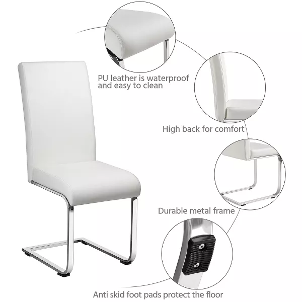 Set of 2 Faux Leather Dining Chairs with Metal Legs - Image 3
