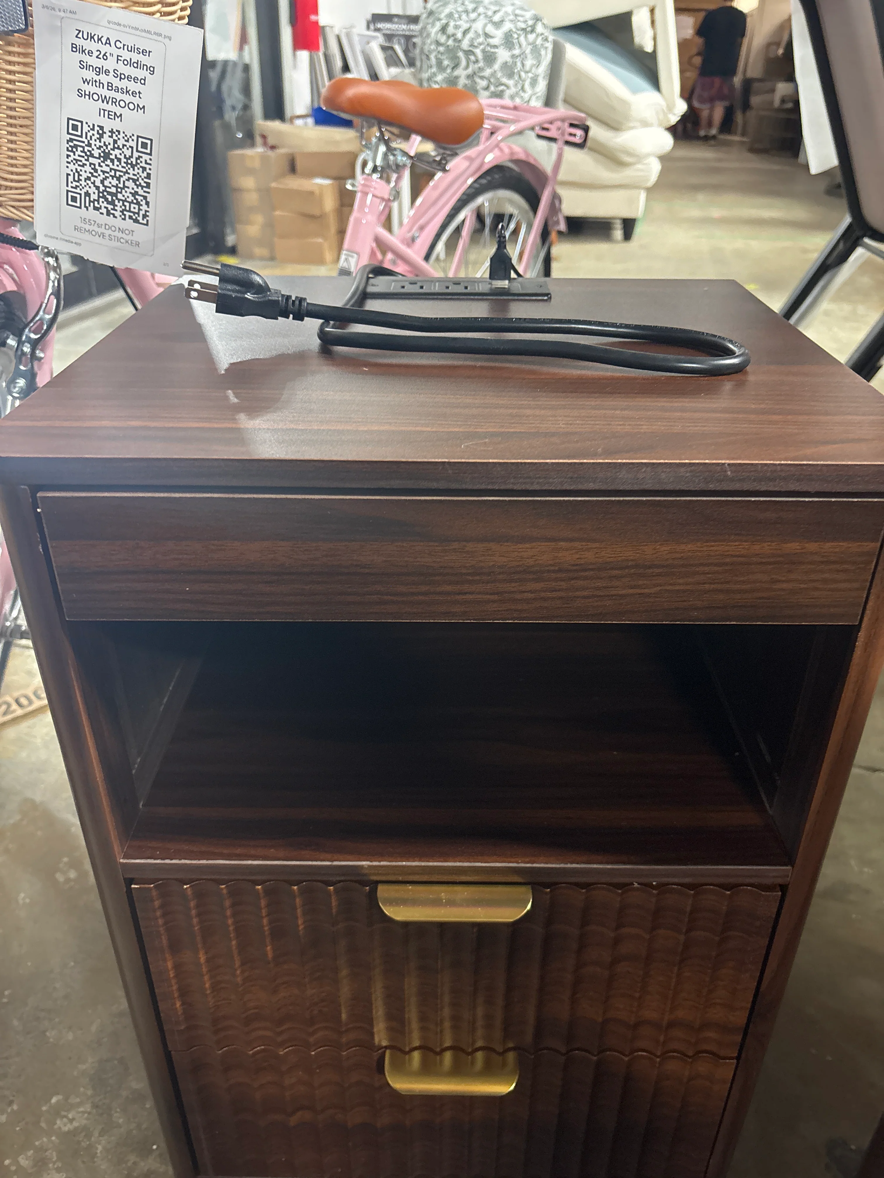 (Set of 2) Fluted Nightstands with Charging Station and LED SHOWROOM ITEM - Image 3