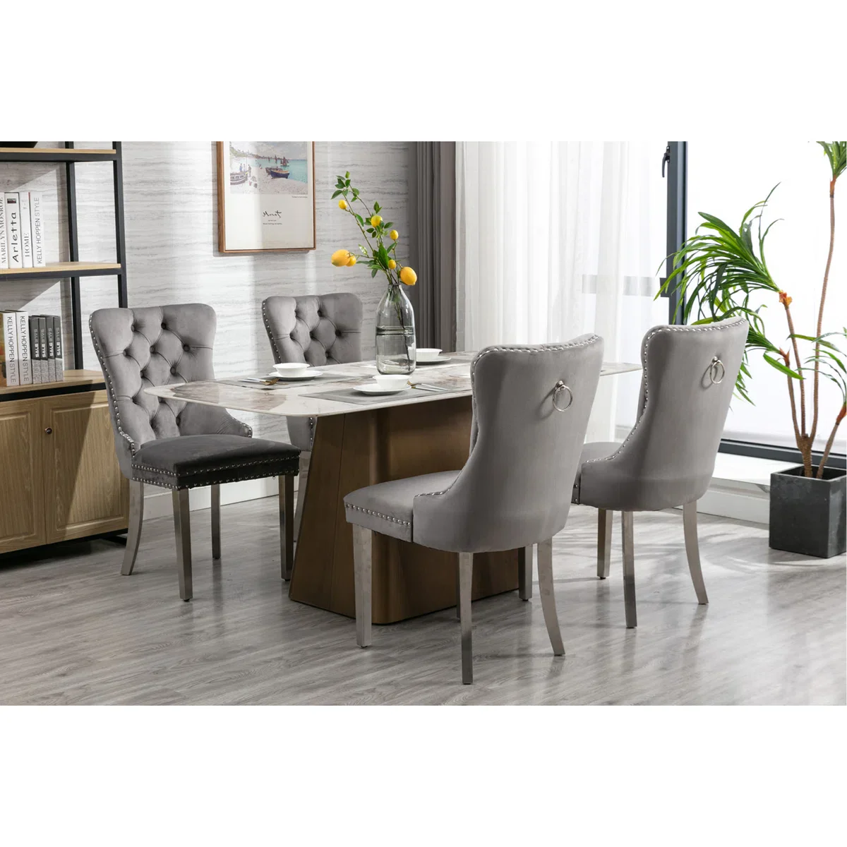 SET OF 4 High-End Tufted Velvet Dining Chair with Nailhead Trim SHOWROOM ITEM - Image 3