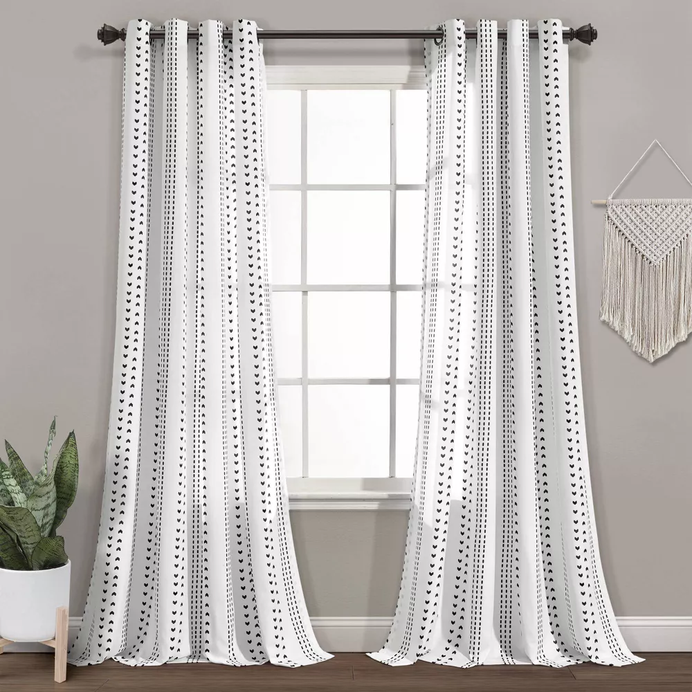 Set of 2 Hygge Striped Window Curtain Panels Black/White,