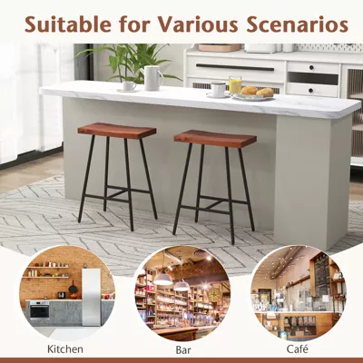 Set of 2 Industrial Saddle Stool Counter Height Bar Stool Dining Pub Chair w/ Metal Frame - Image 3