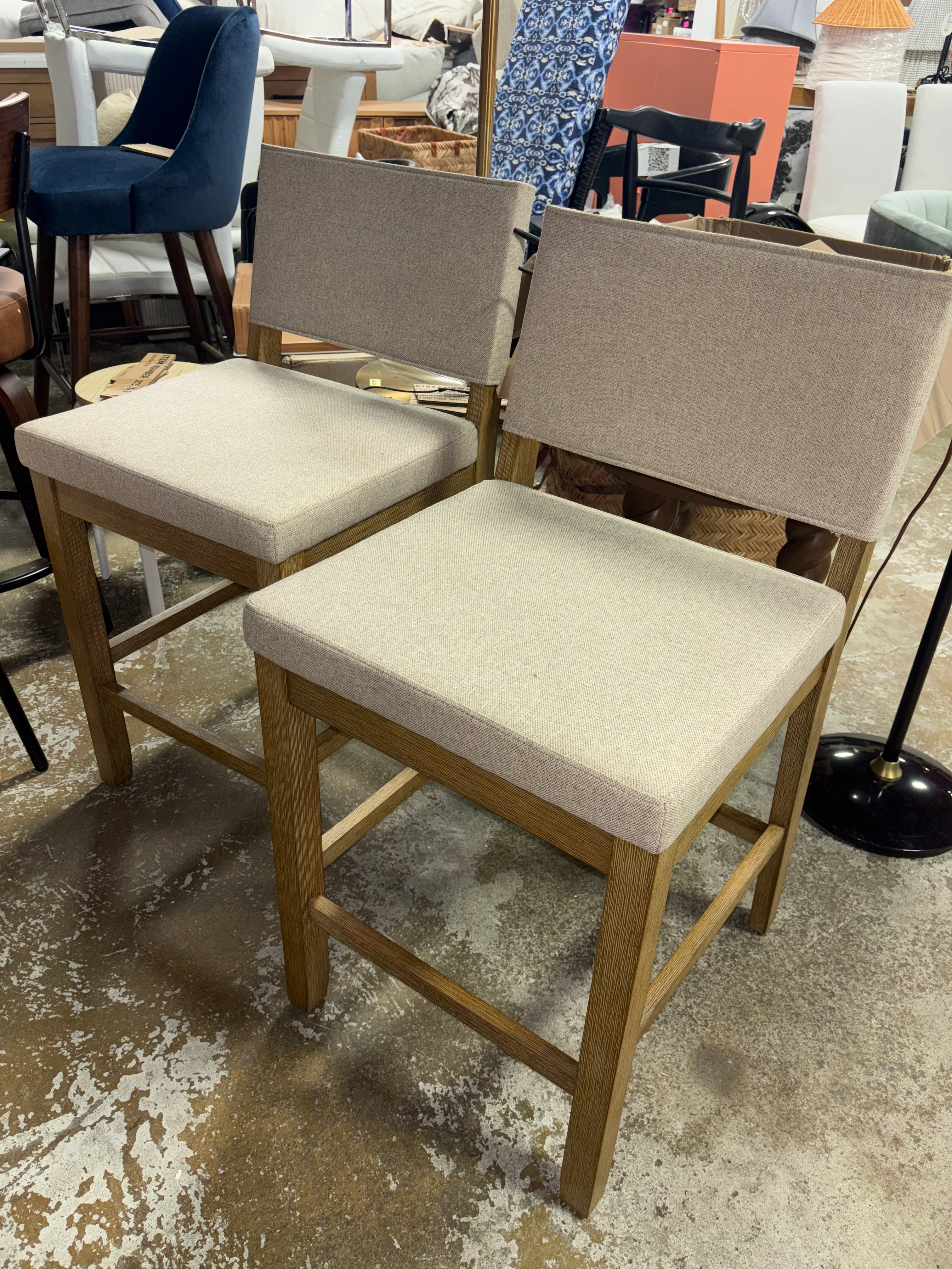 (Set of 2) Linus Wood Upholstered Sling Back Barstool - Brushed Gray/Flax SHOWROOM ITEM - Image 2