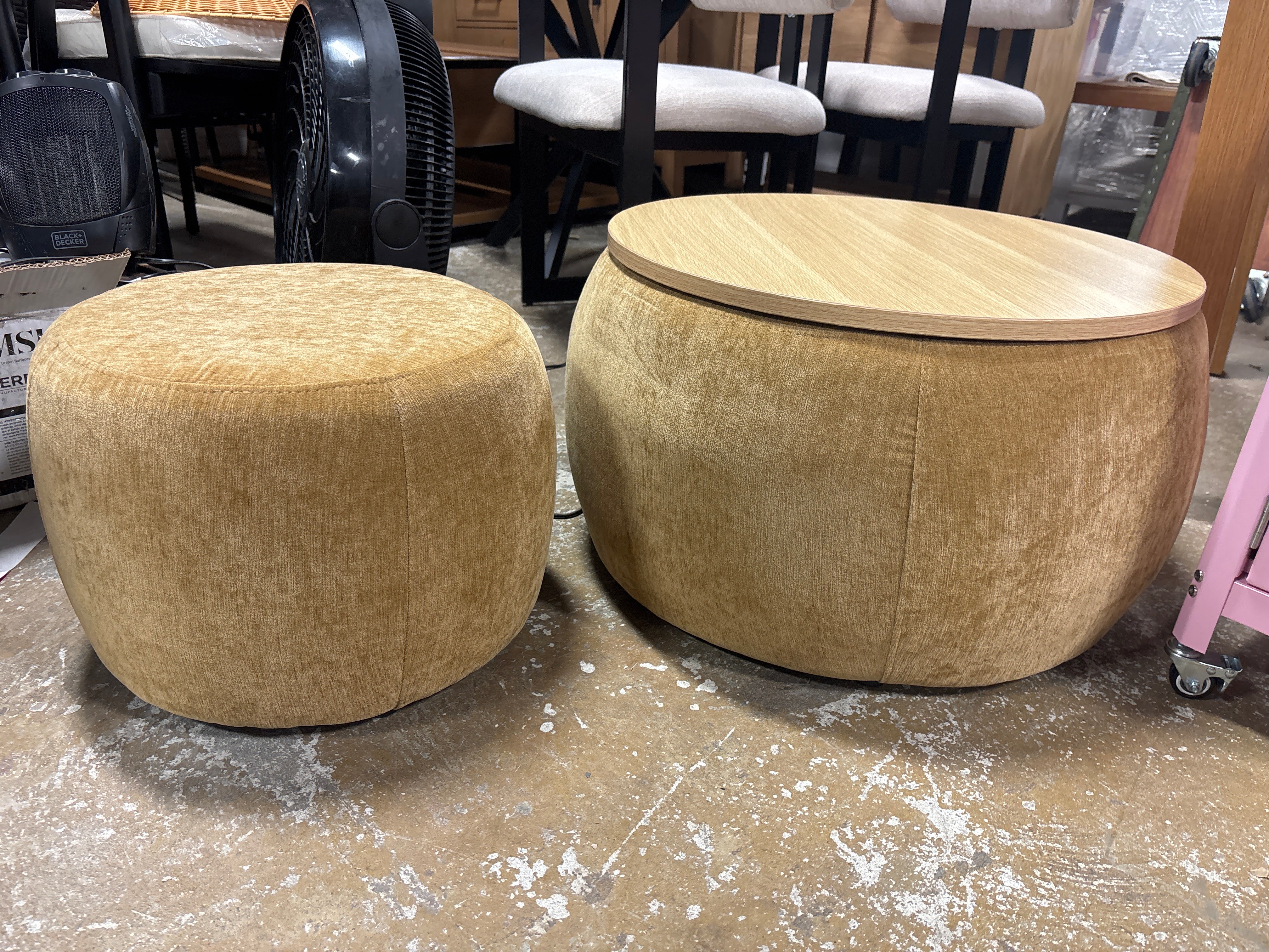 (Set of 2) Modern Round Footrest with Soft Padded Seat - Yellow SHOWROOM ITEM - Image 2