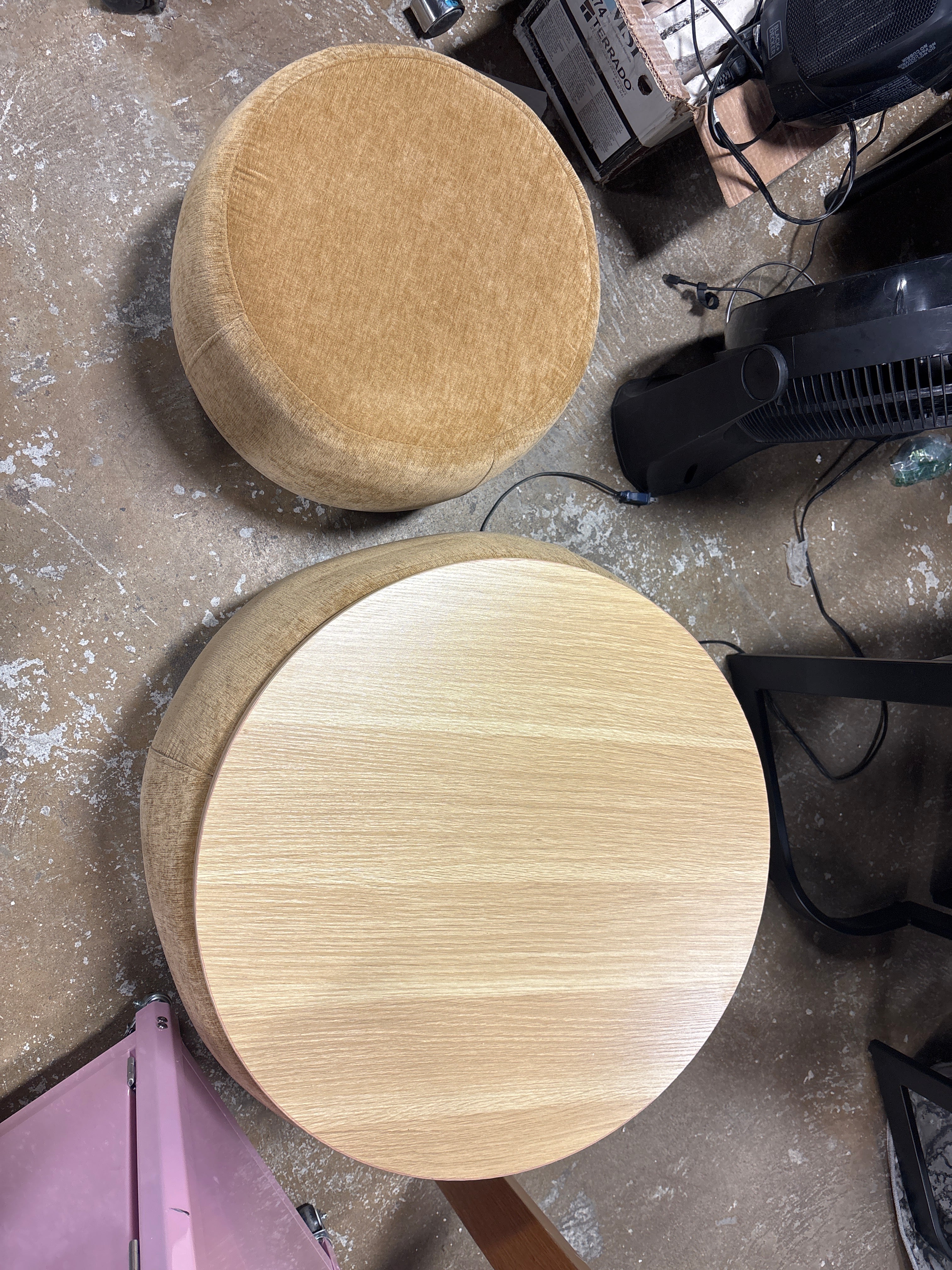 (Set of 2) Modern Round Footrest with Soft Padded Seat - Yellow SHOWROOM ITEM - Image 3