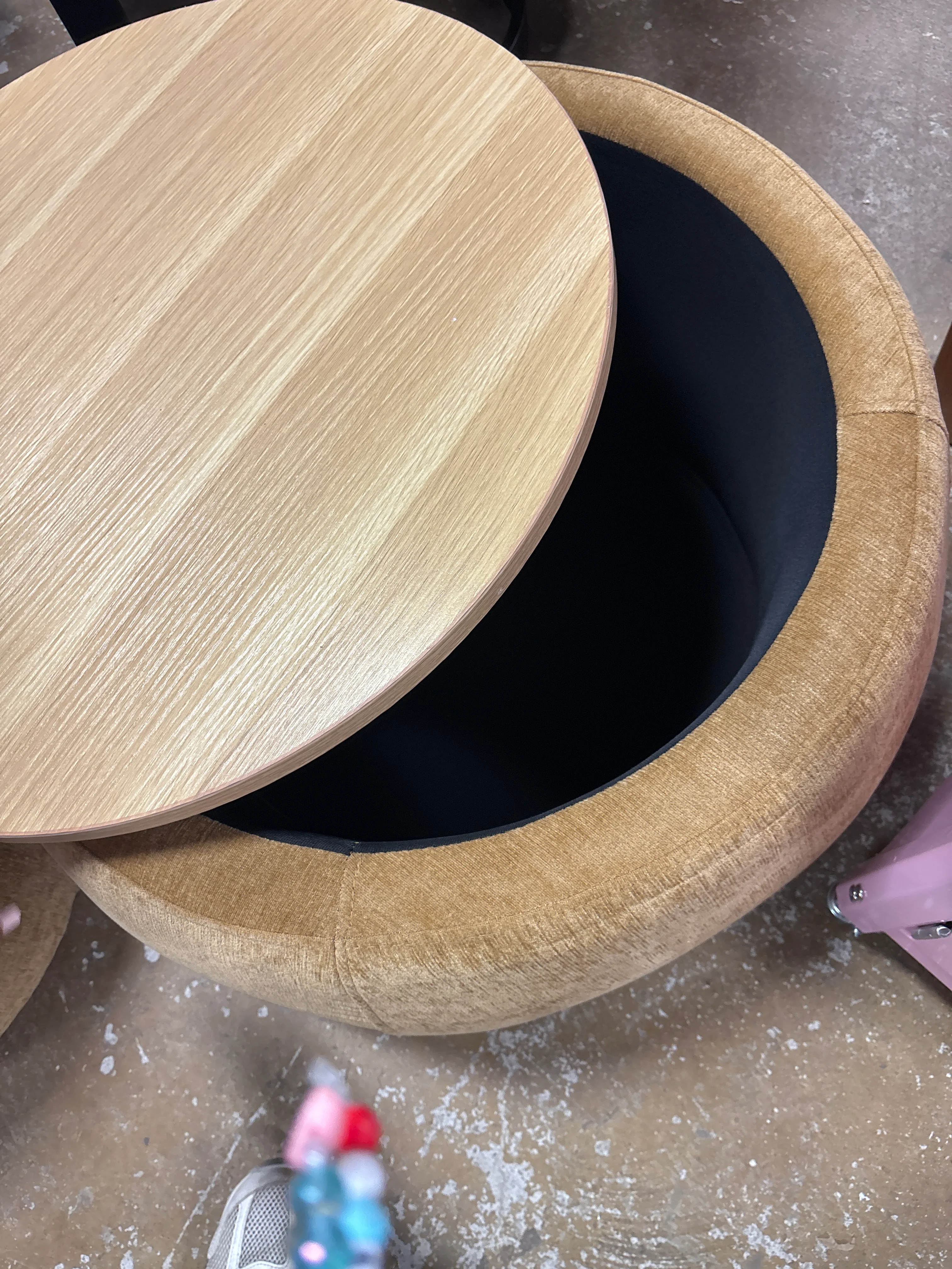 (Set of 2) Modern Round Footrest with Soft Padded Seat - Yellow SHOWROOM ITEM - Image 4