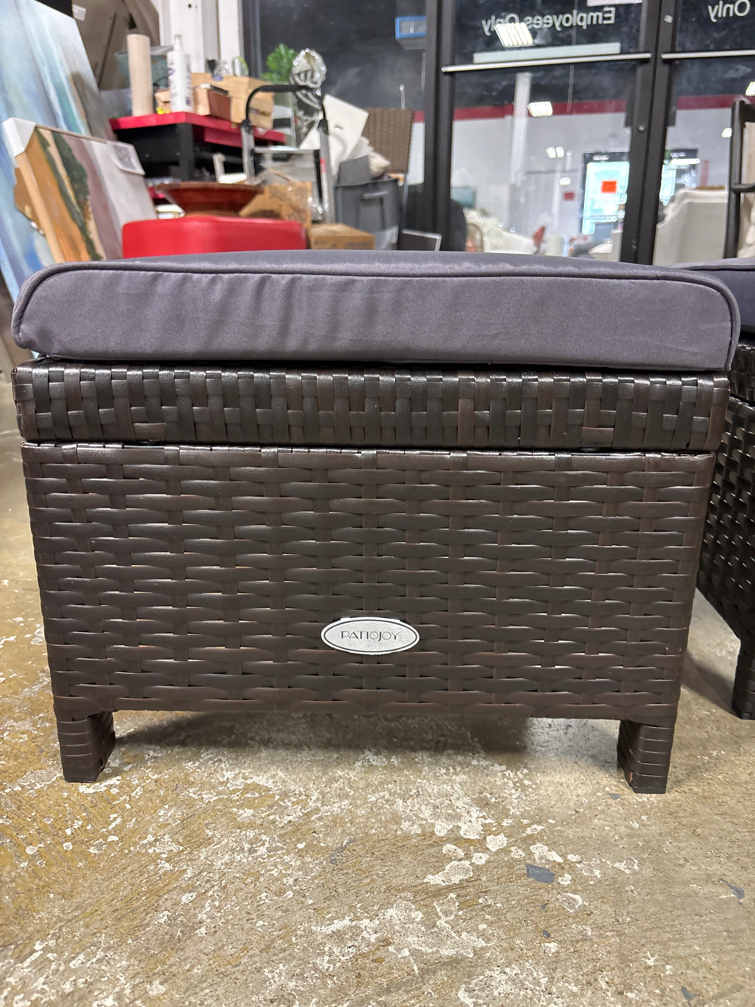 (Set of 2) Patiojoy Outdoor Wicker Ottoman with Cushion - Navy Blue SHOWROOM ITEM - Image 3