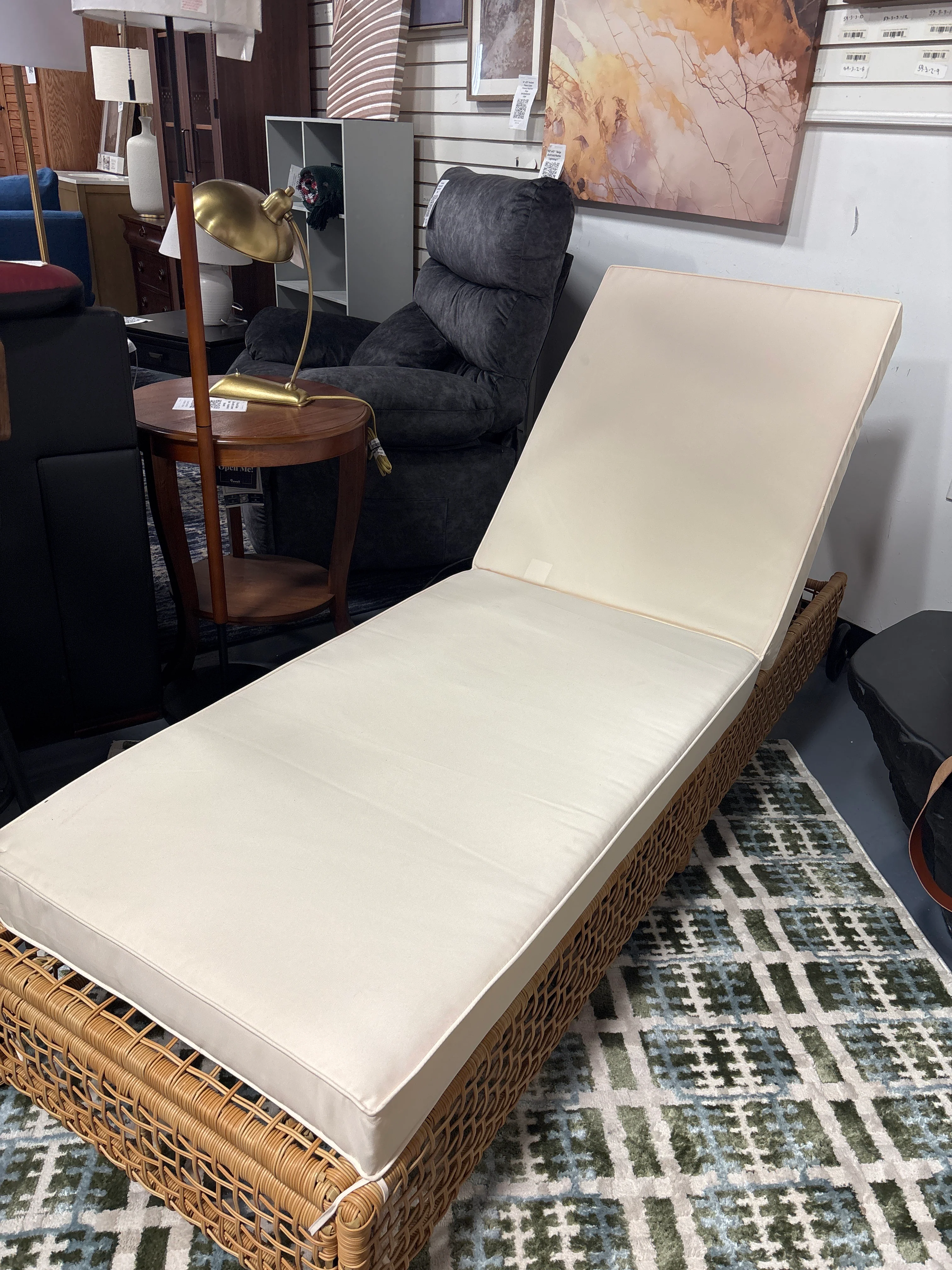 (Set of 2) Rattan Iron Frame Chaise Lounge Chair with Beige Cushion SHOWROOM ITEM - Image 3
