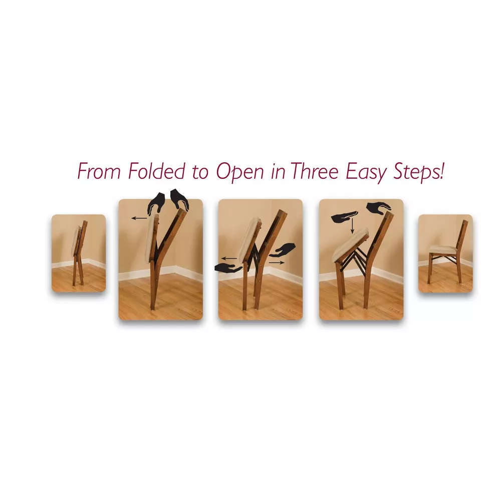 Set of 2 Retro Upholstered Back Folding Chair Fruitwood Polyester Seat - Image 2