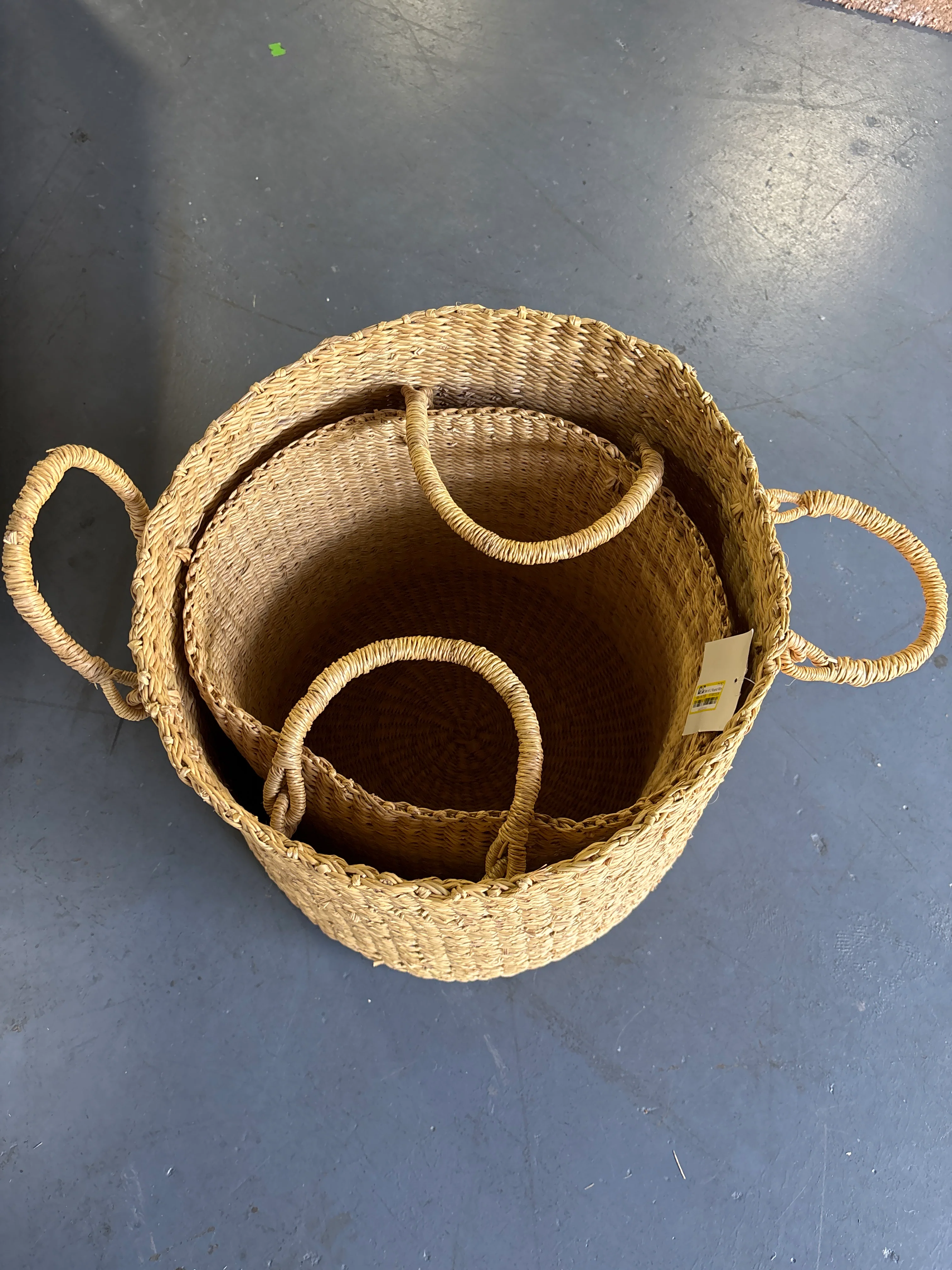 (Set of 2) Round Woven Baskets - Beige SHOWROOM ITEM - Image 3