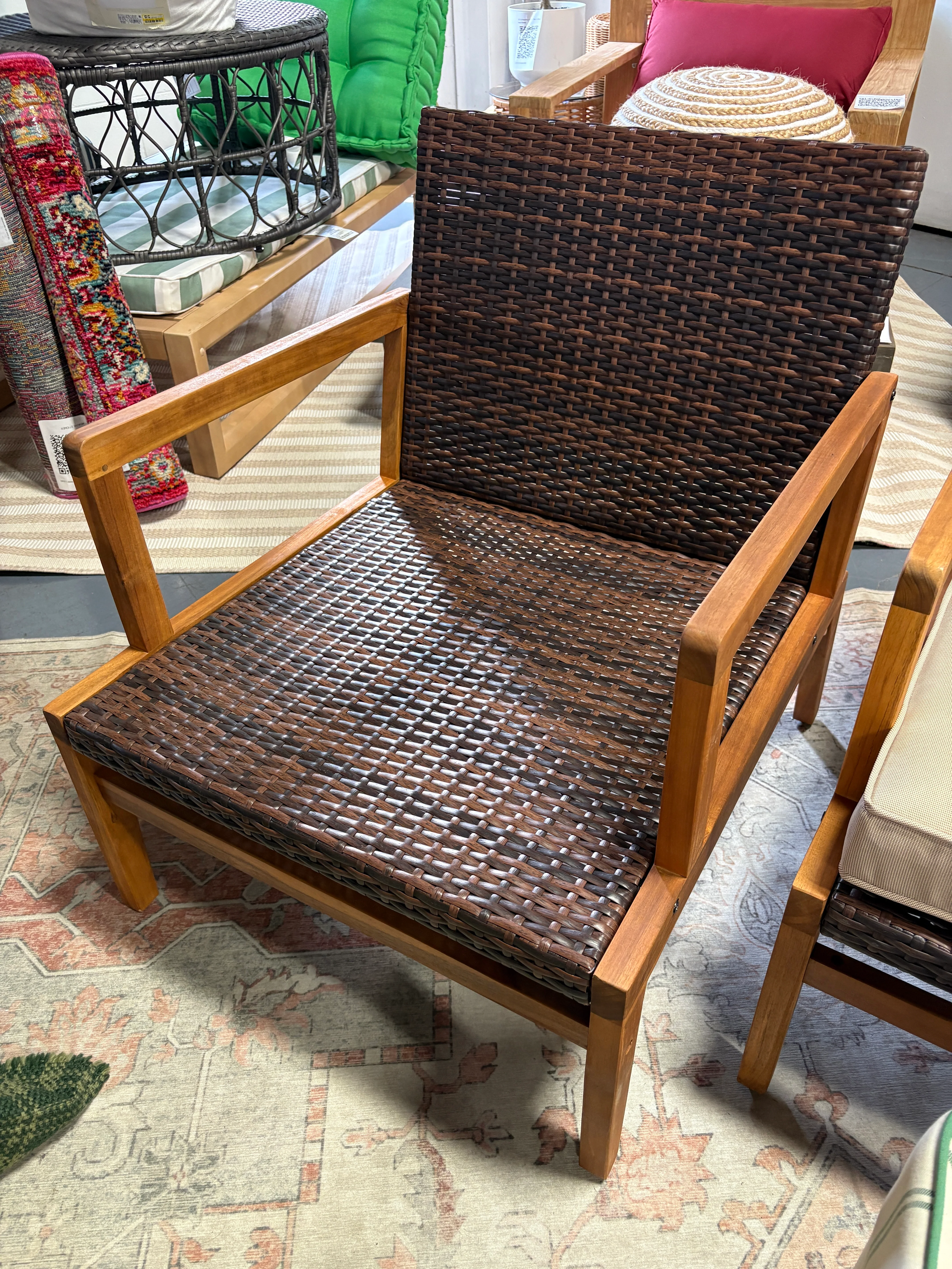 Set of 2 Teak and Wicker Outdoor Armchairs SHOWROOM ITEM - Image 2