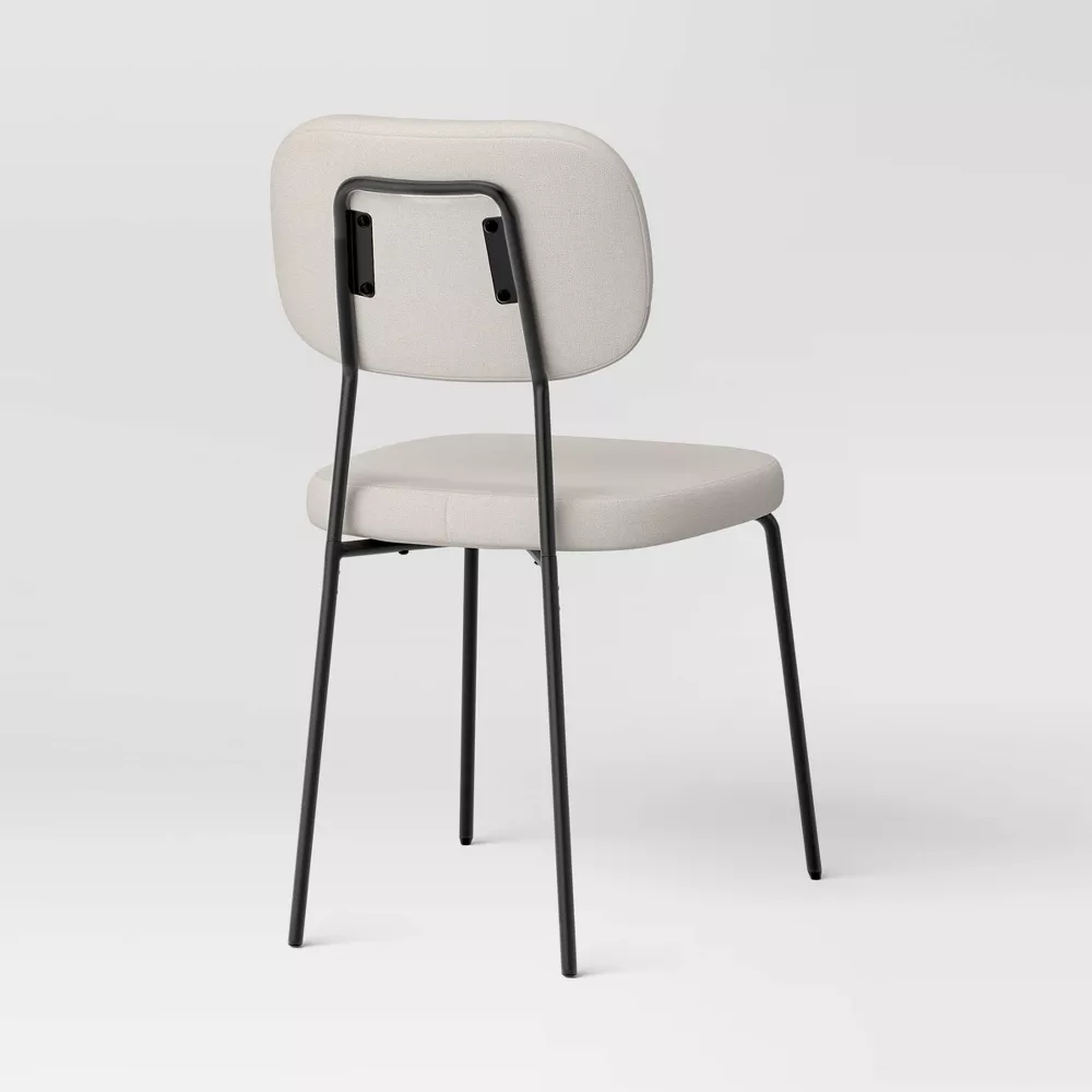 Set of 2 Upholstered with Metal Base Dining Chair Chairs Cream Boucle - Image 2