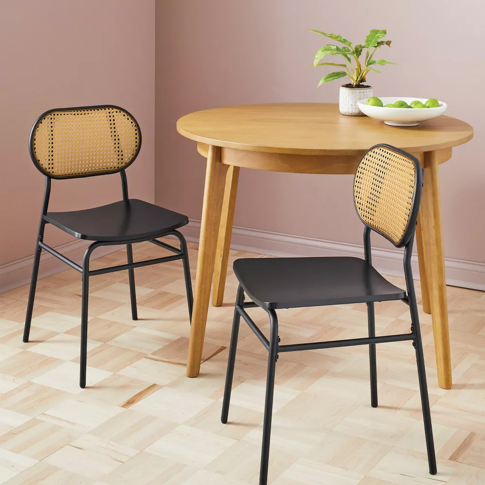 Set of 2 Wicker Back Metal Dining Chair Black - Image 5