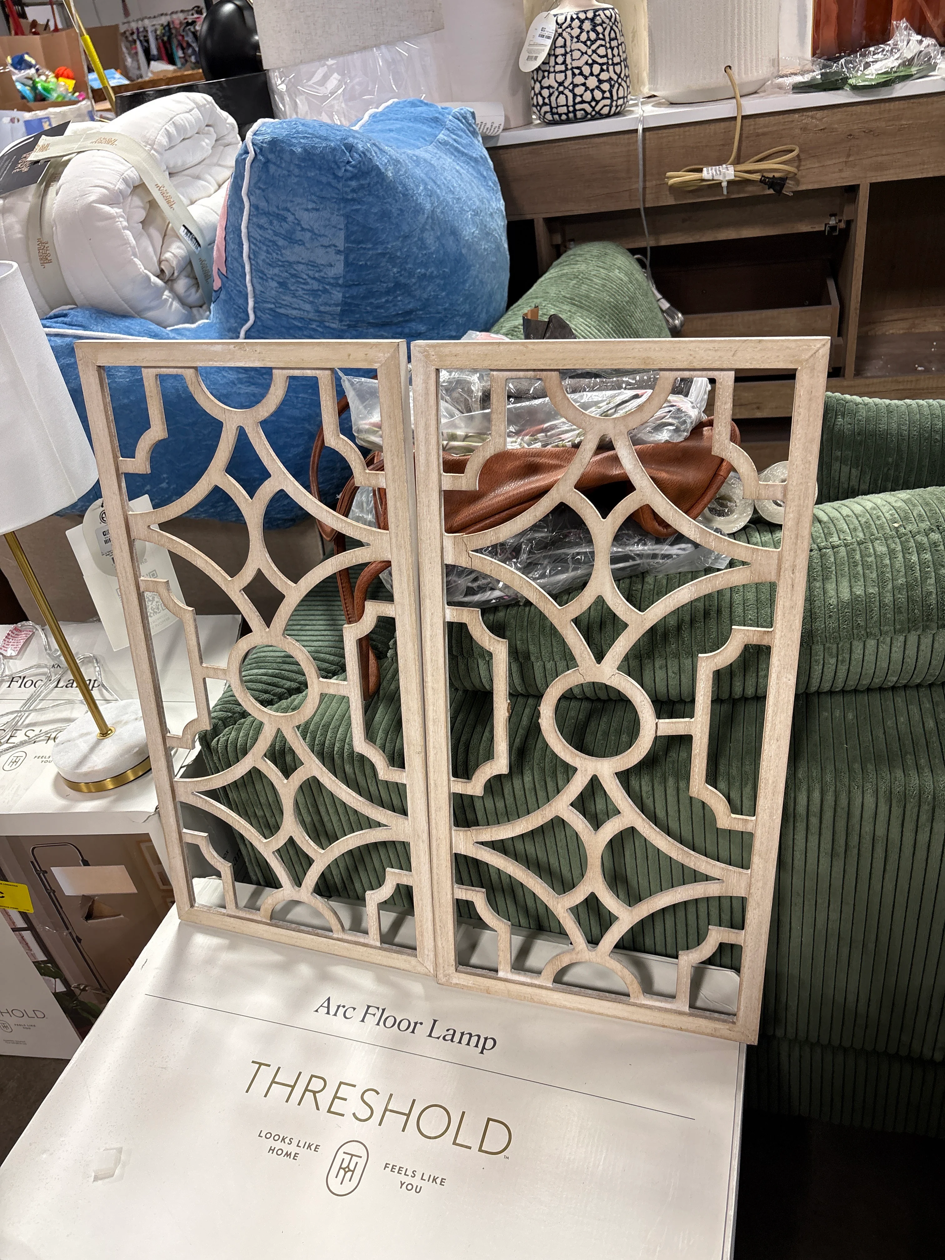 Set of 2 Wood Lattice Wall Hanging Brown - Threshold™: Elegant Decorative Panels, Modern Geometric Design SHOWROOM ITEM - Image 2
