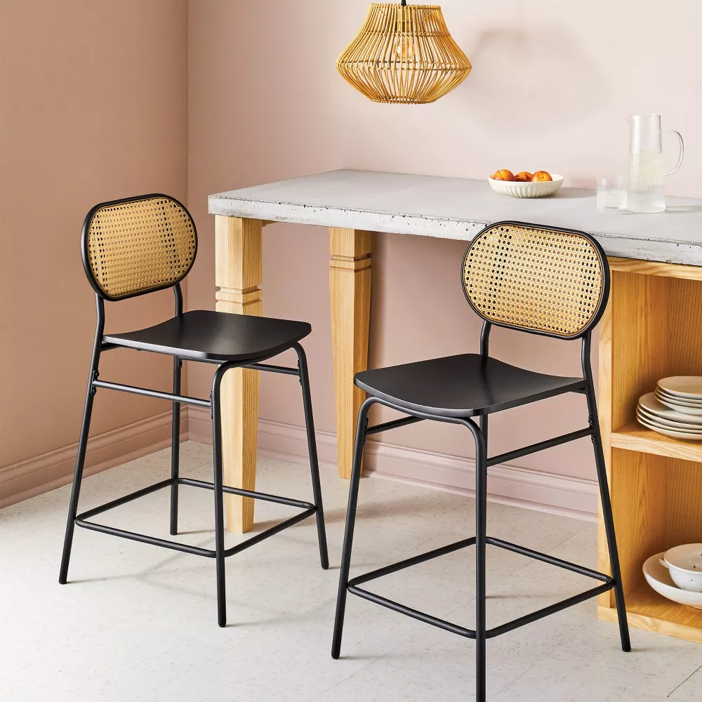 Set of 2 Woven Back Metal Counter Height Barstool Black - Image 4